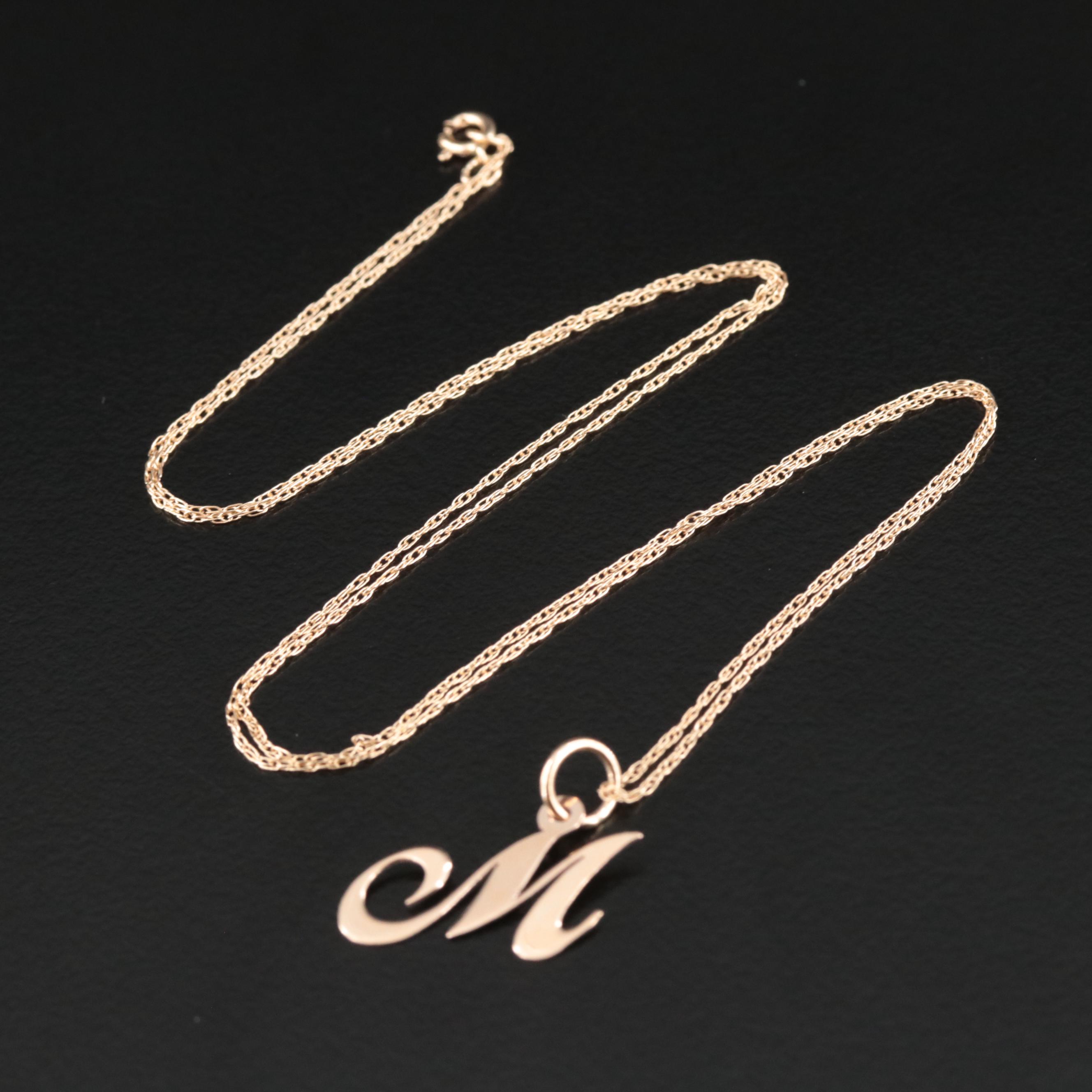 14K "M" Initial Pendant Necklace