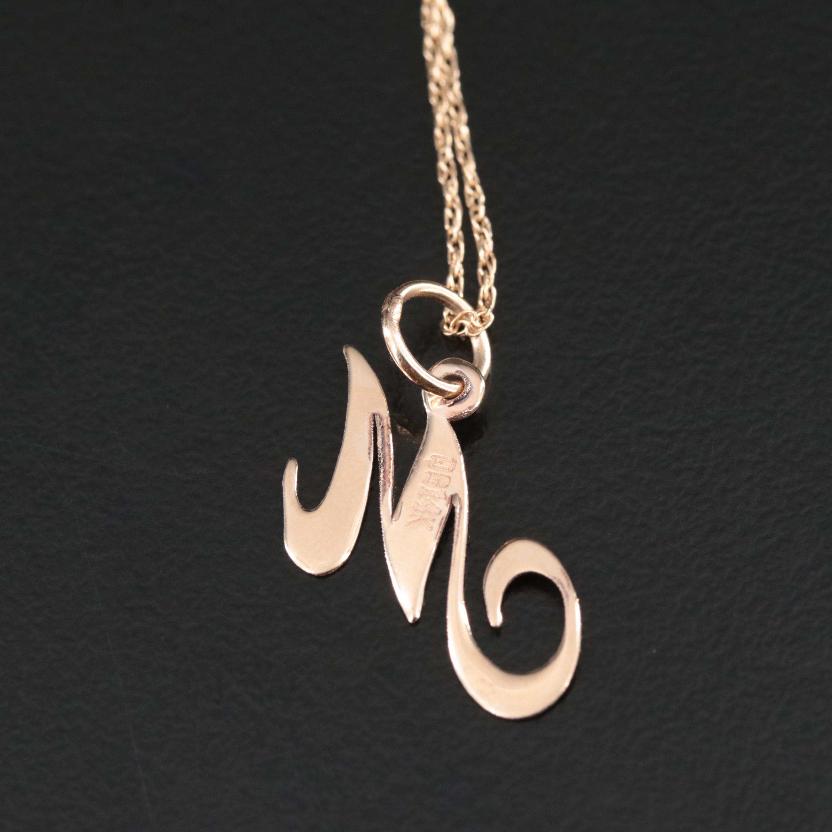14K "M" Initial Pendant Necklace
