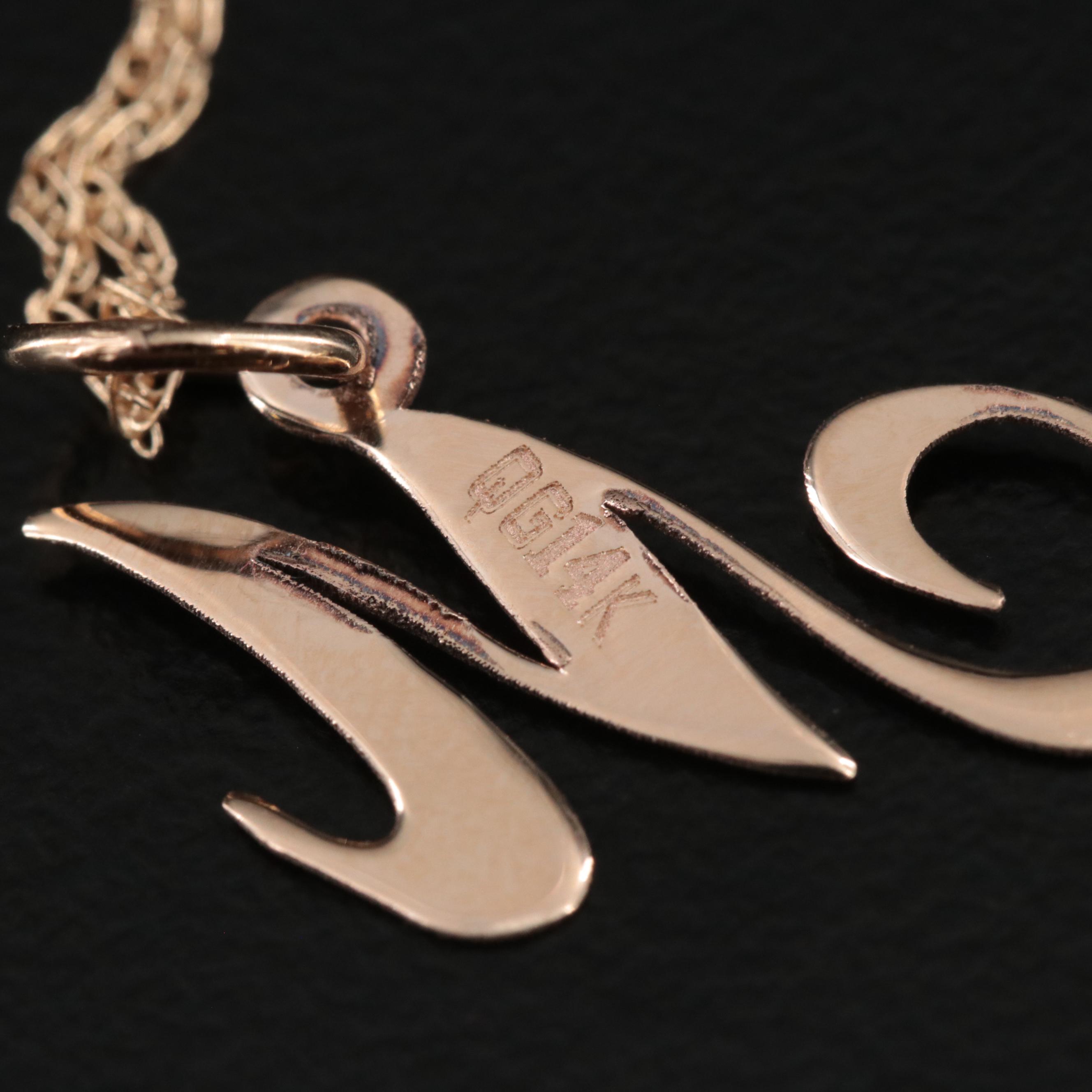 14K "M" Initial Pendant Necklace