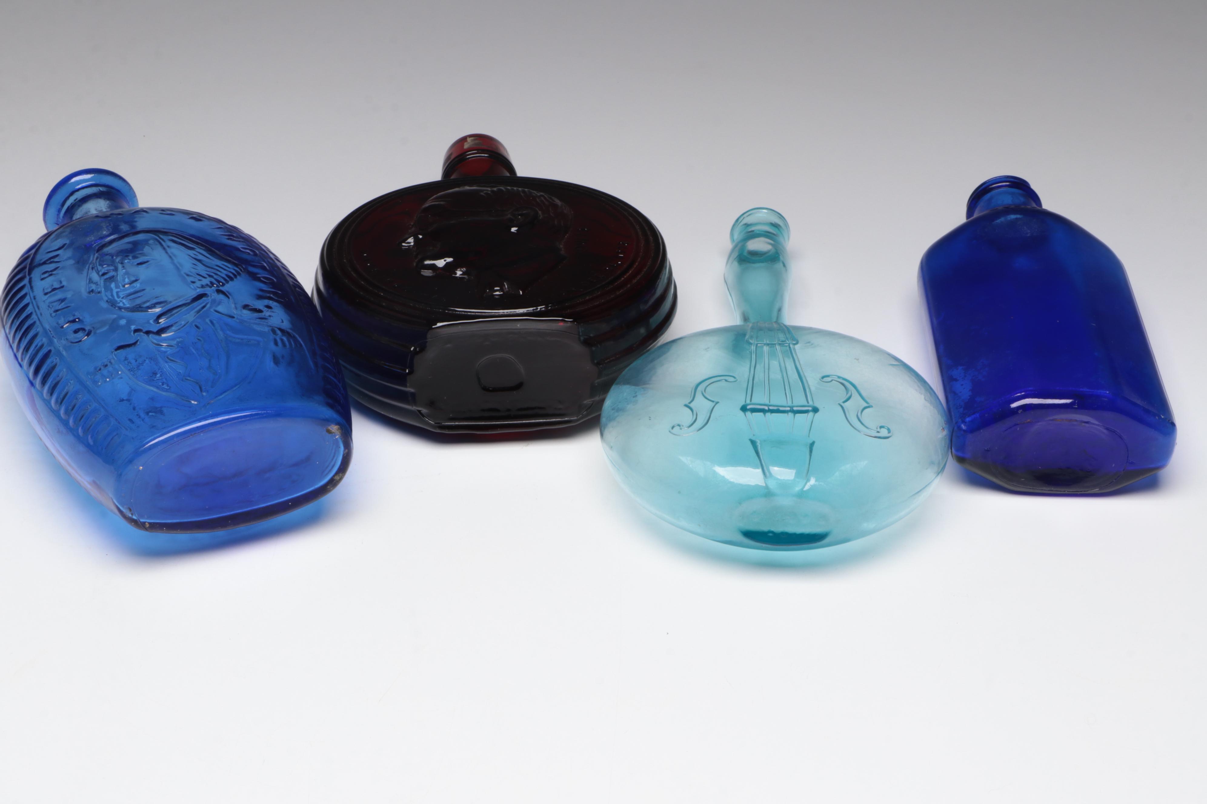 Cobalt Washington Bottle, Ruby Truman Bottle and Other Decorative Glass Bottles