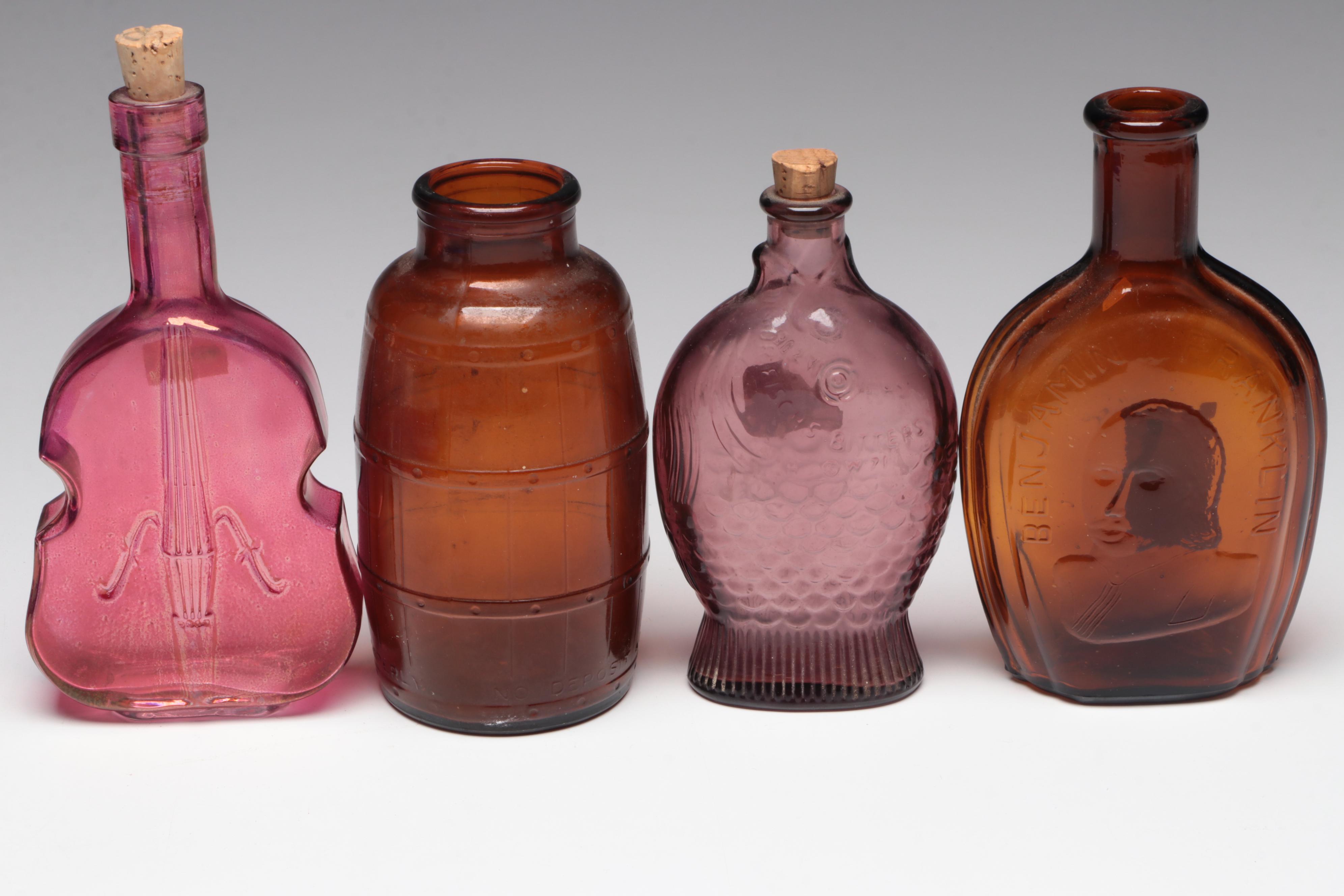 Cobalt Washington Bottle, Ruby Truman Bottle and Other Decorative Glass Bottles