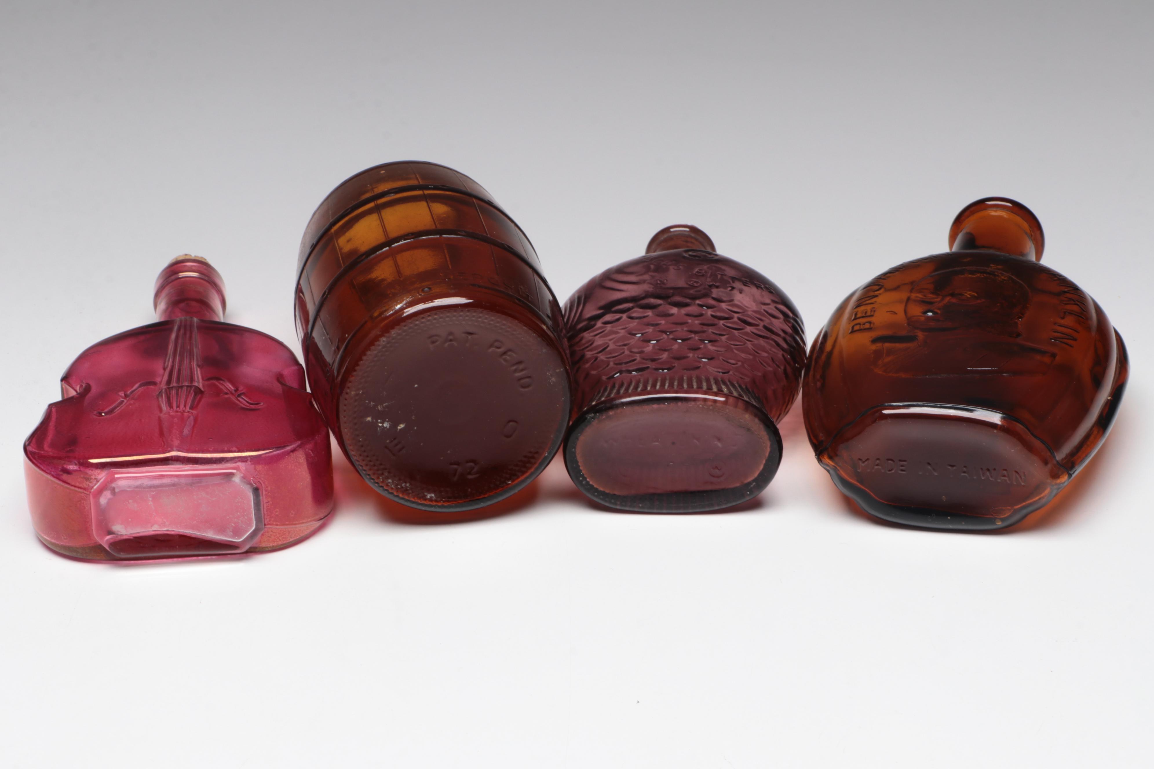 Cobalt Washington Bottle, Ruby Truman Bottle and Other Decorative Glass Bottles