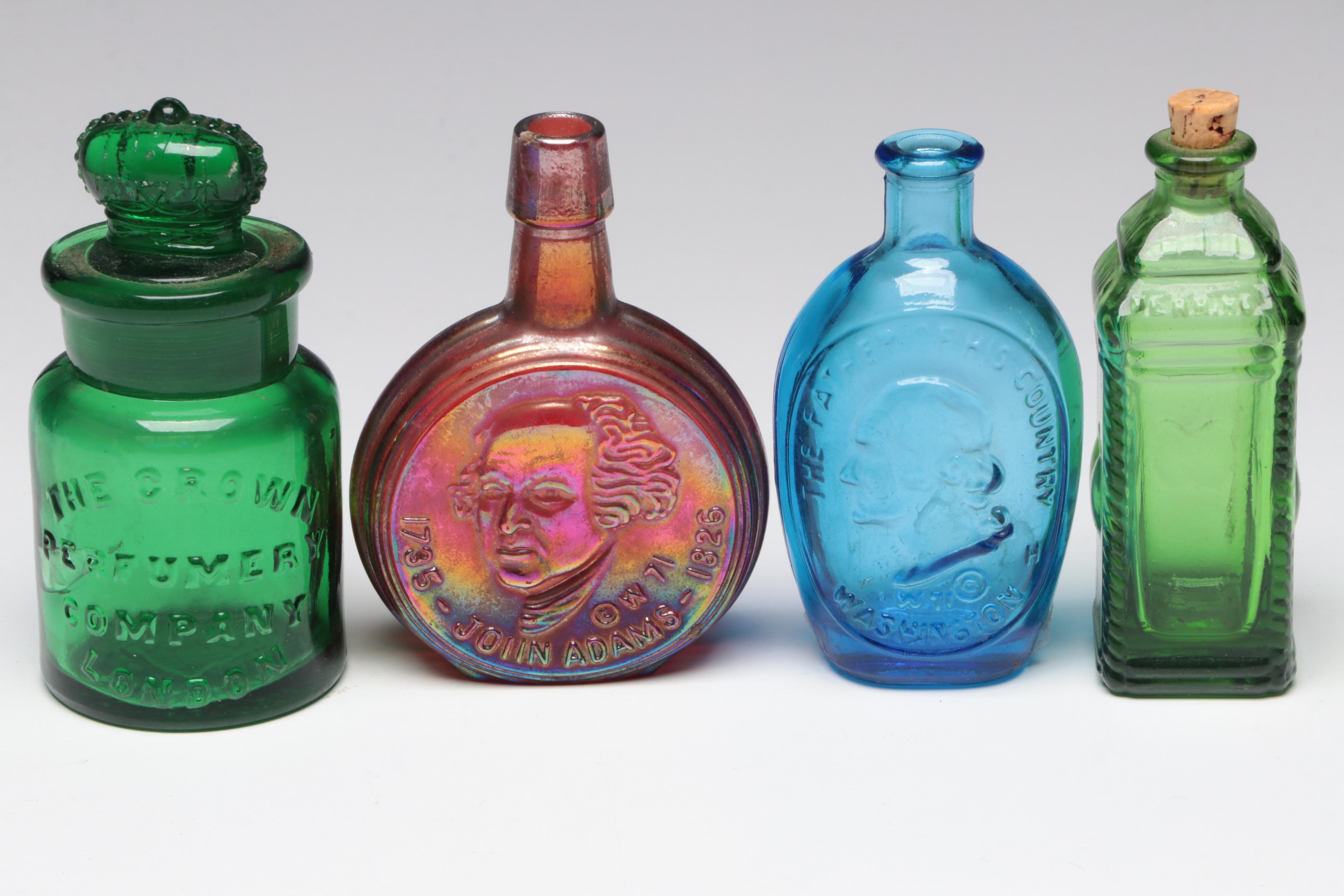 Cobalt Washington Bottle, Ruby Truman Bottle and Other Decorative Glass Bottles