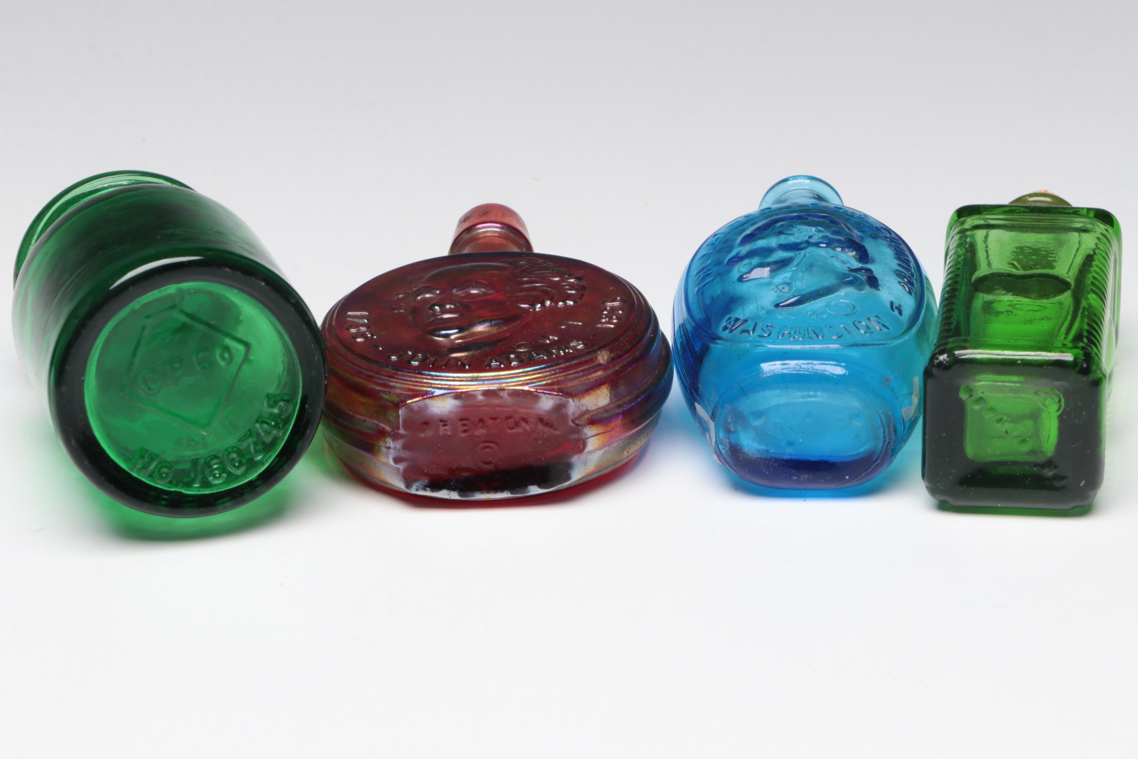 Cobalt Washington Bottle, Ruby Truman Bottle and Other Decorative Glass Bottles