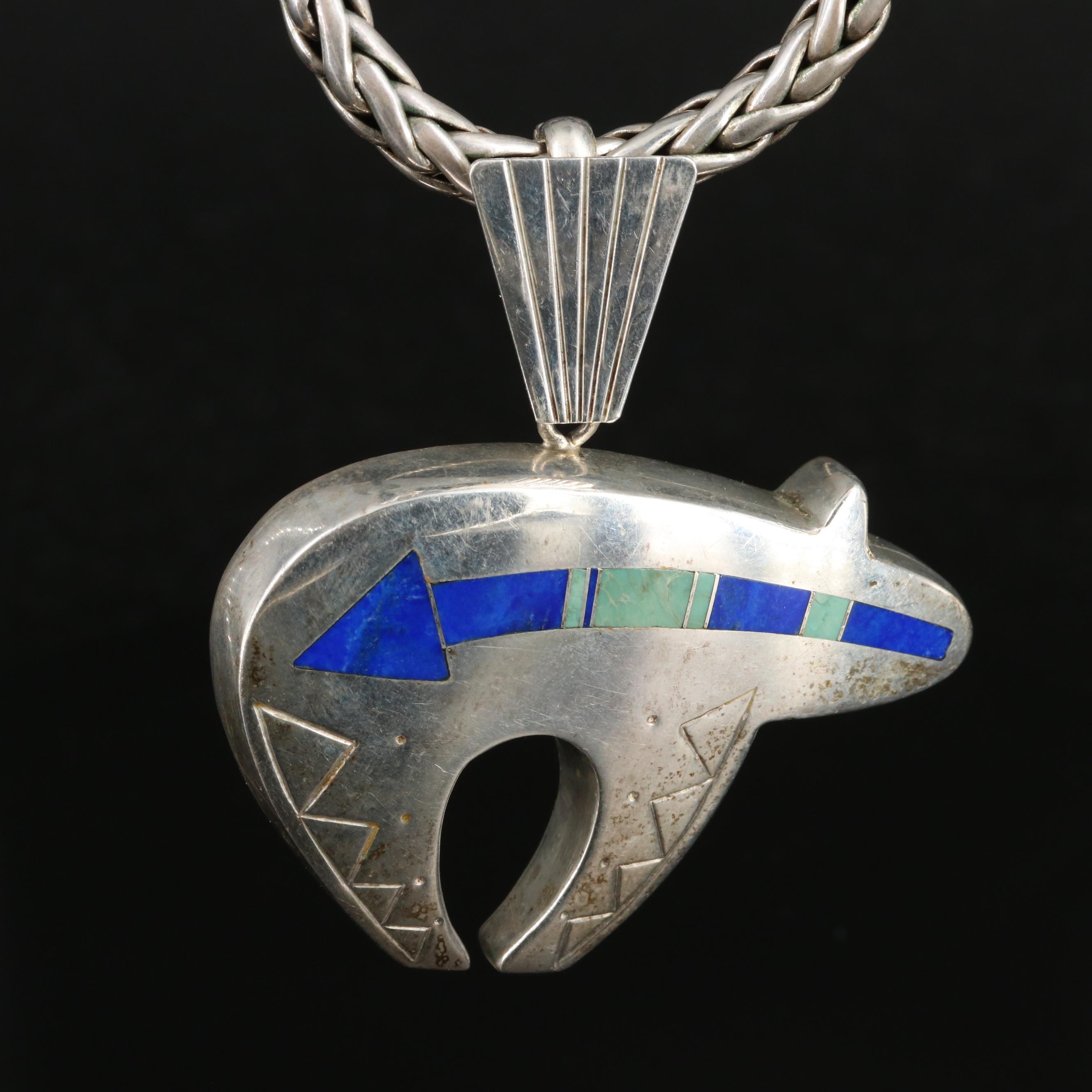 Knifewing Segura Chiricahua Apache Sterling Spirit Bear Inlay Necklace