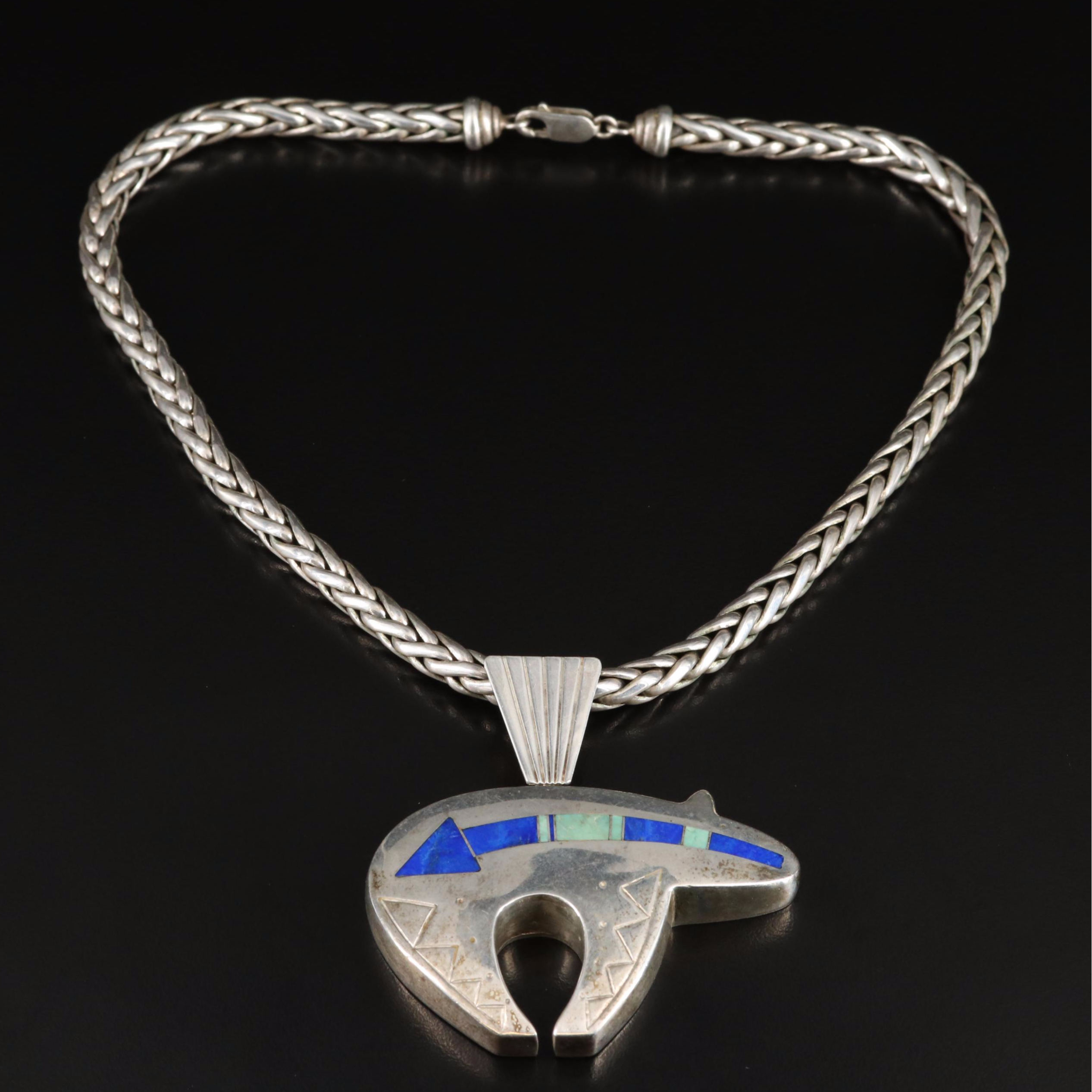 Knifewing Segura Chiricahua Apache Sterling Spirit Bear Inlay Necklace