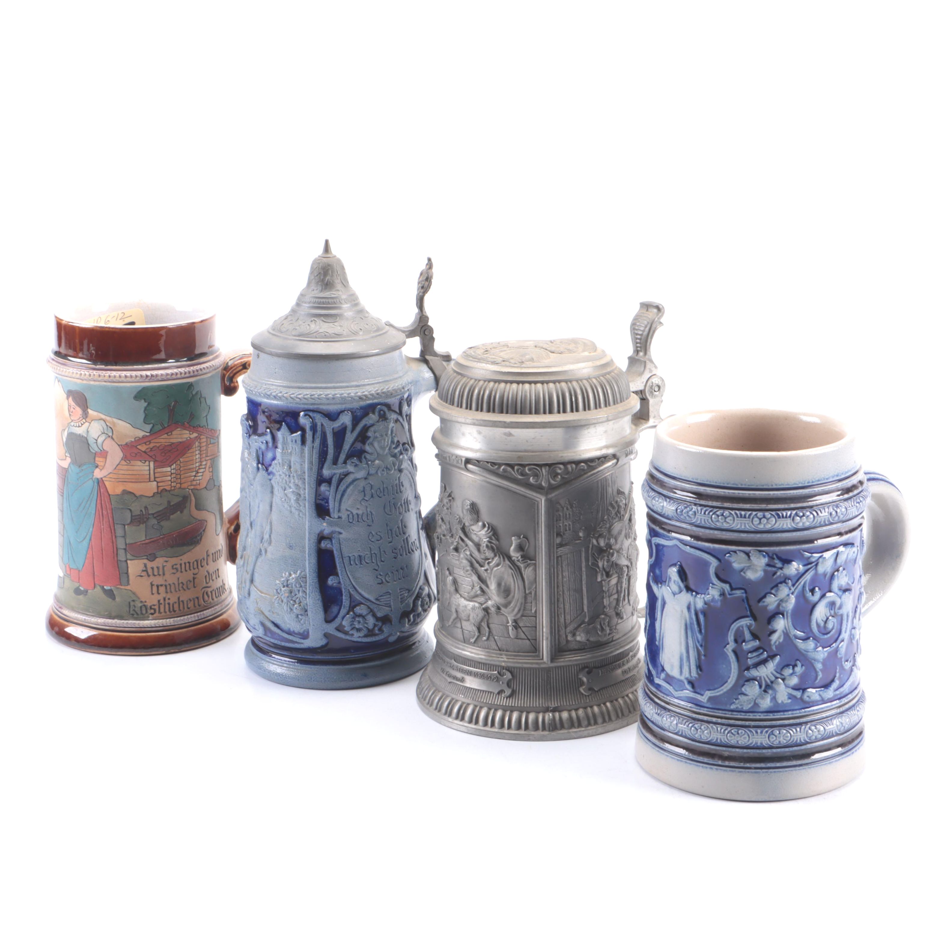 German Ceramic Beer Mugs and Steins