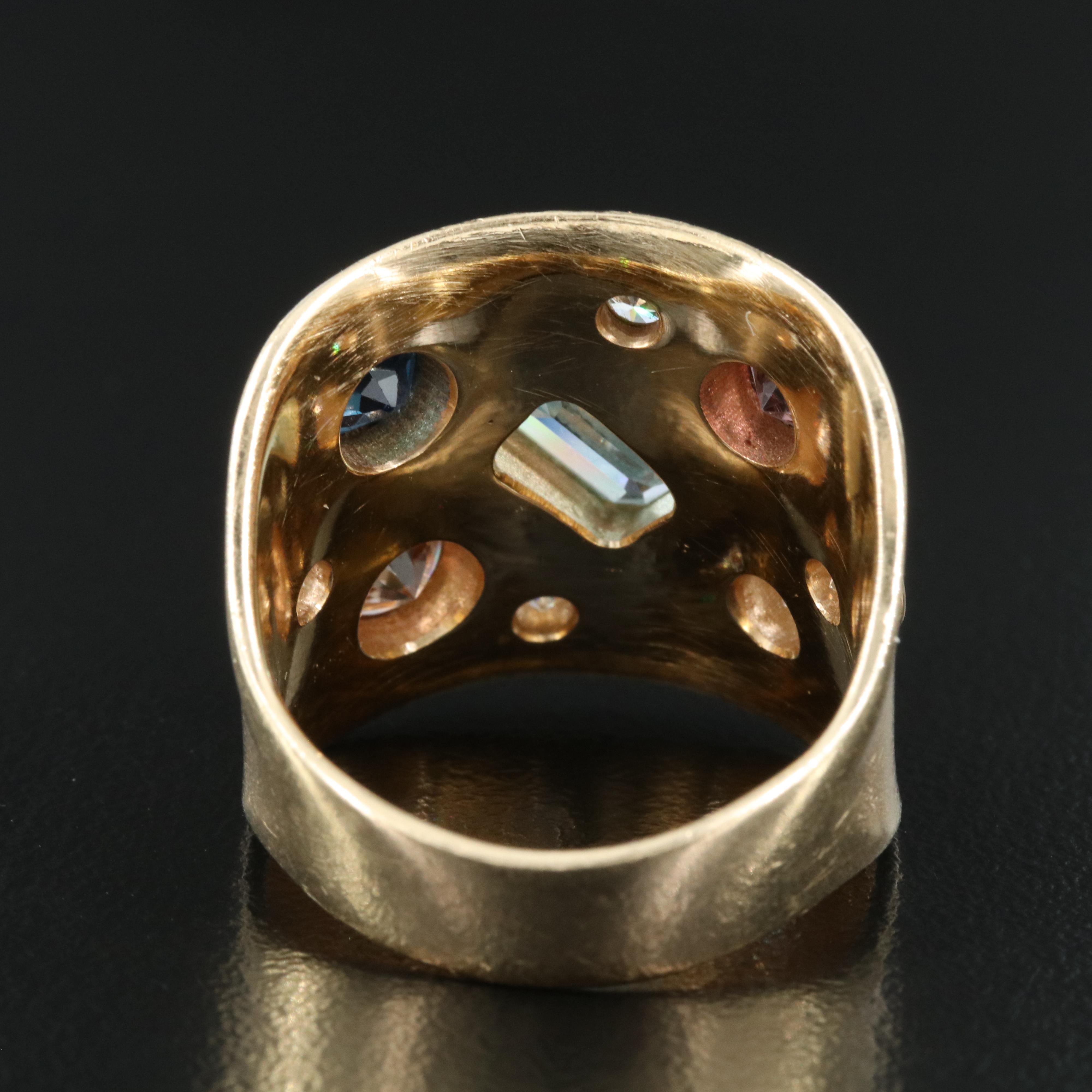 14K Multi-Gemstone Saddle Ring Including Zircon, Diamond and Sapphire