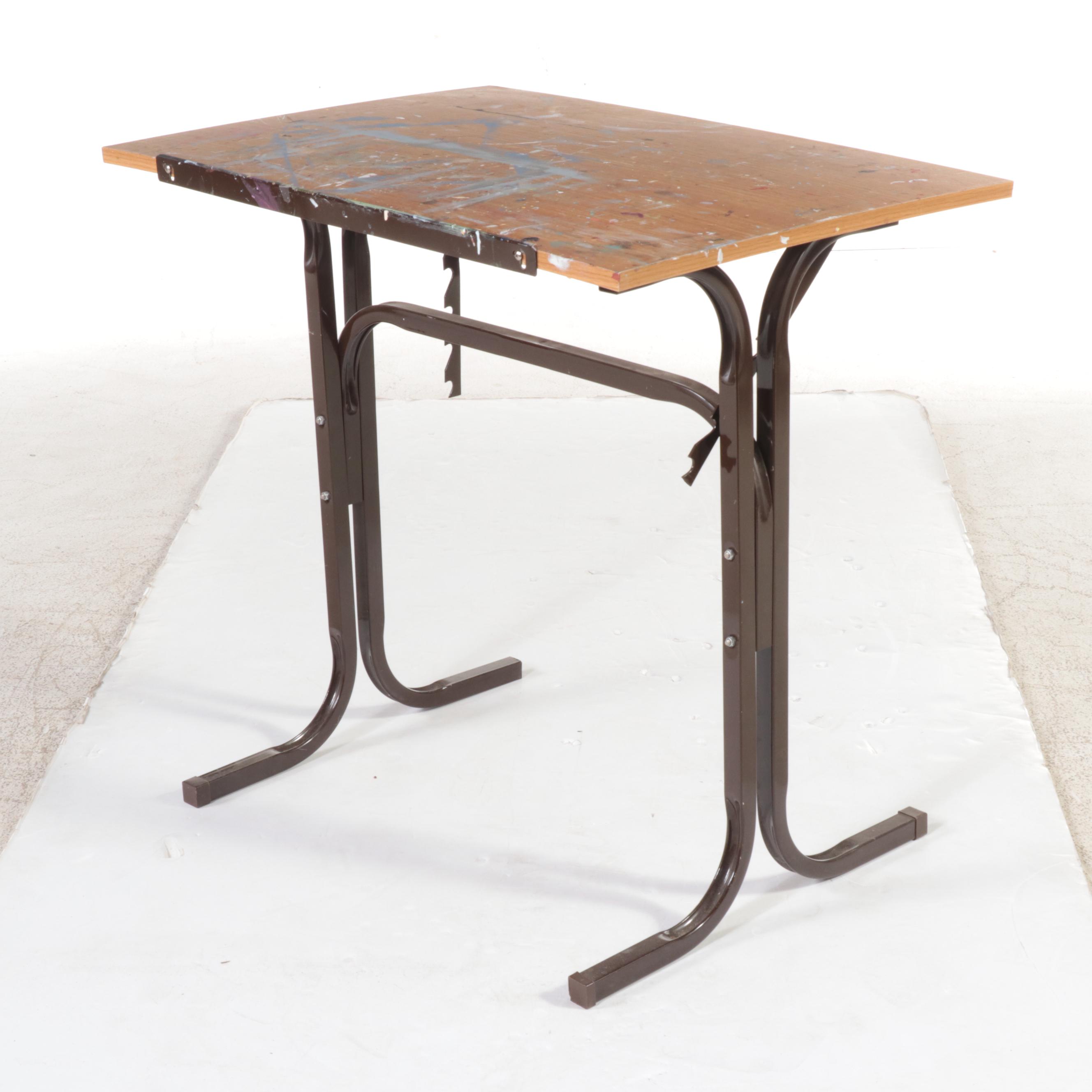 Industrial Style Metal and Pine Tilt-Top Drafting Table