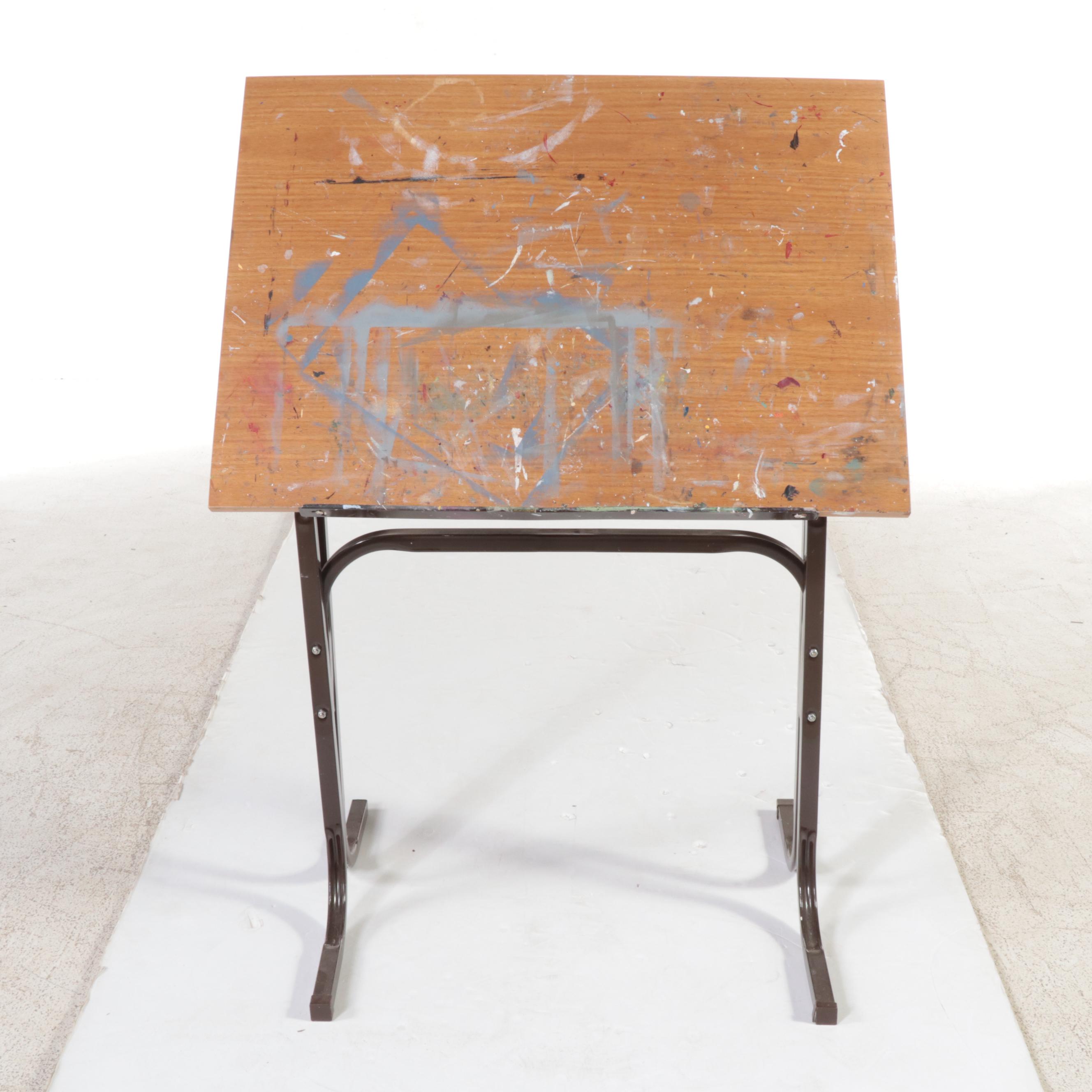 Industrial Style Metal and Pine Tilt-Top Drafting Table