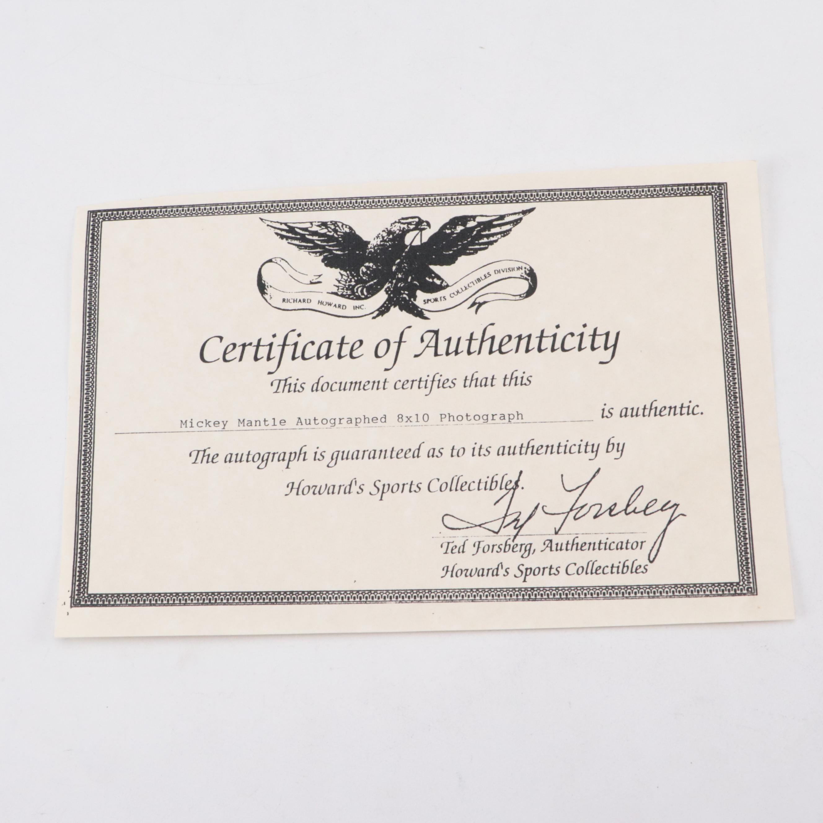 Mickey Mantle Signed New York Yankees Print in Display