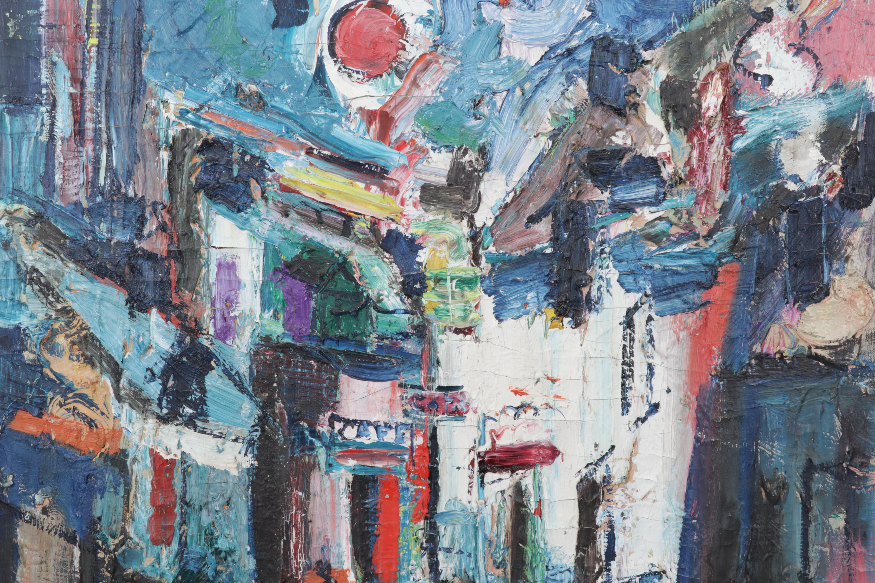 A. Miro Abstract Street Scene Impasto Oil Painting, Mid 20th Century