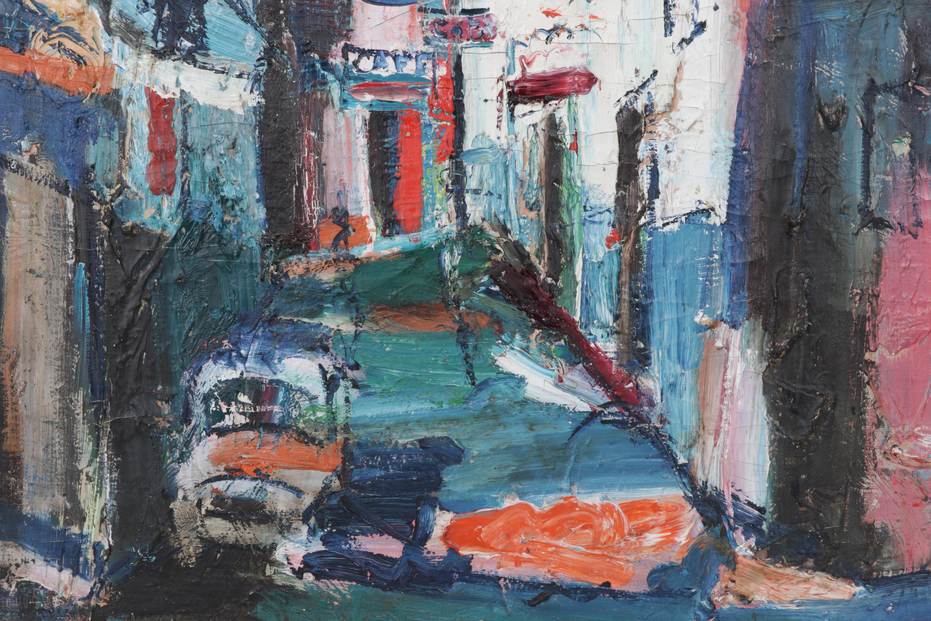 A. Miro Abstract Street Scene Impasto Oil Painting, Mid 20th Century