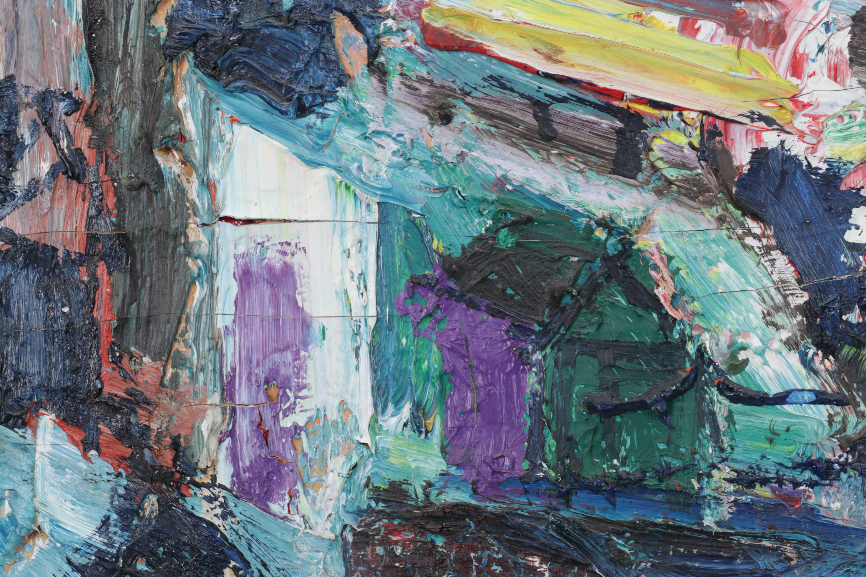 A. Miro Abstract Street Scene Impasto Oil Painting, Mid 20th Century