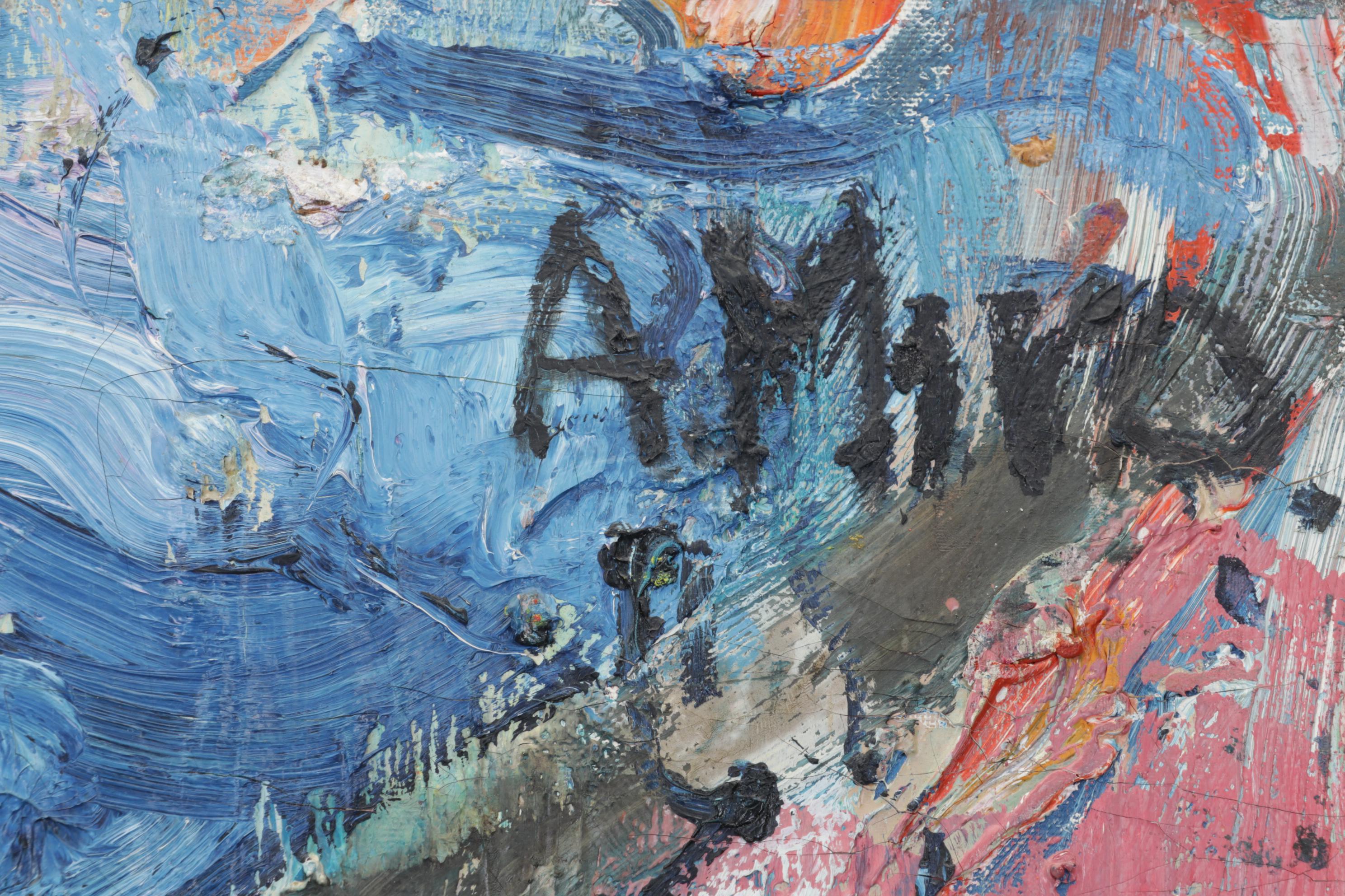 A. Miro Abstract Street Scene Impasto Oil Painting, Mid 20th Century