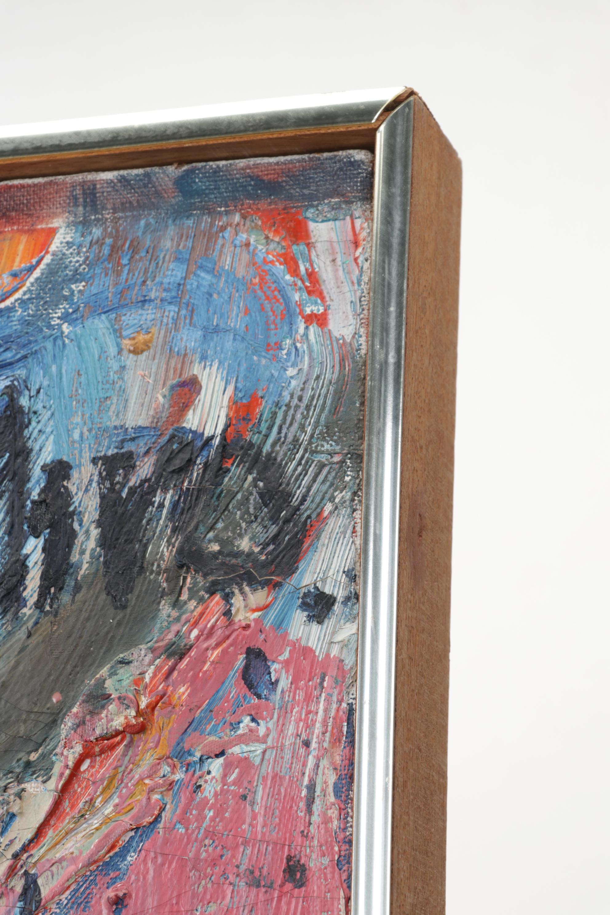 A. Miro Abstract Street Scene Impasto Oil Painting, Mid 20th Century