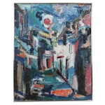 A. Miro Abstract Street Scene Impasto Oil Painting, Mid 20th Century