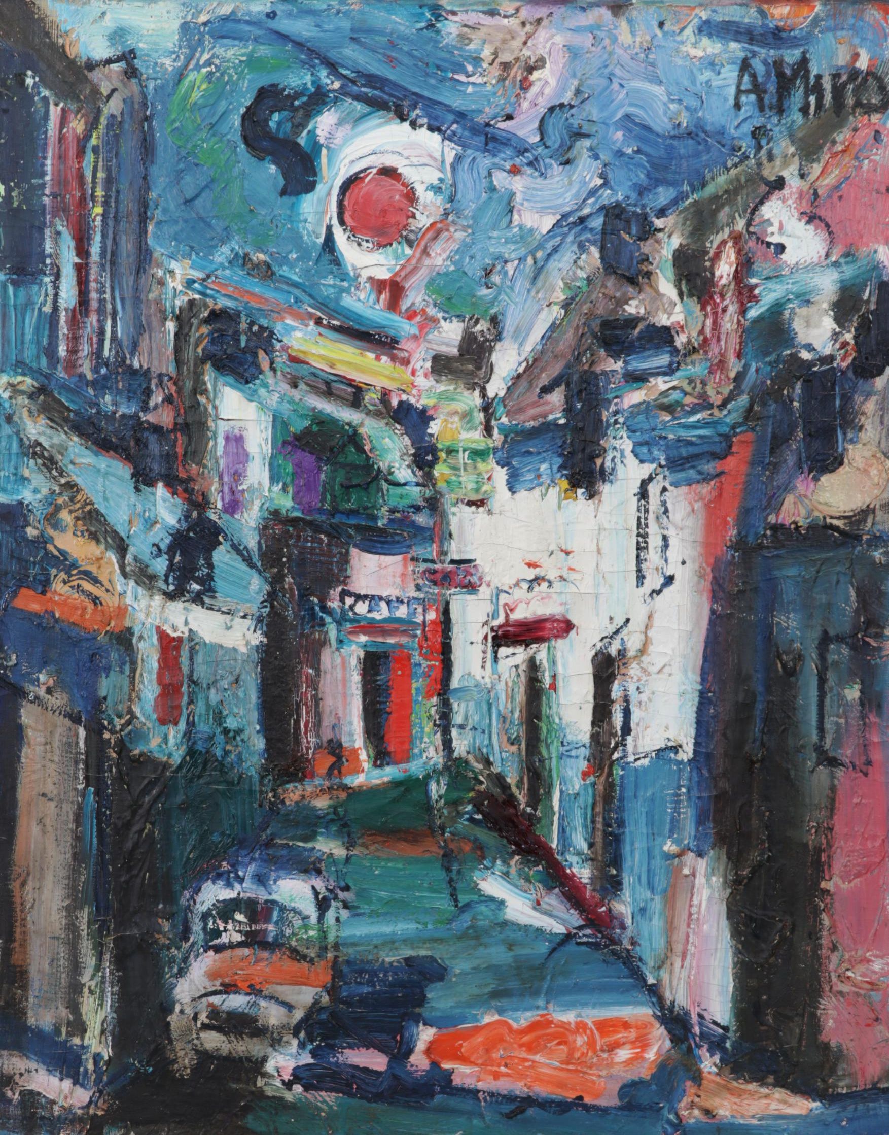 A. Miro Abstract Street Scene Impasto Oil Painting, Mid 20th Century