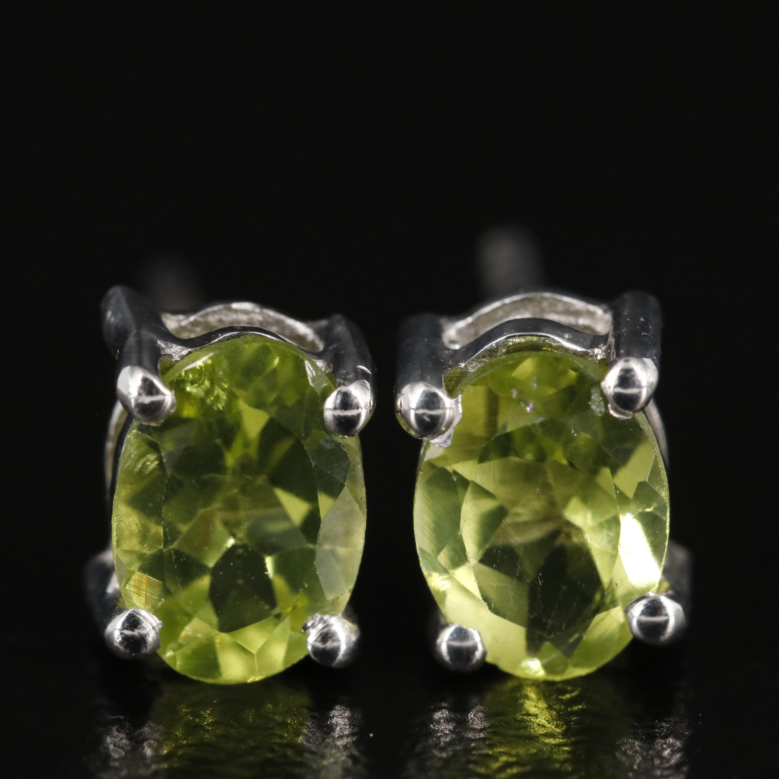 Sterling Peridot Oval Stud Earrings