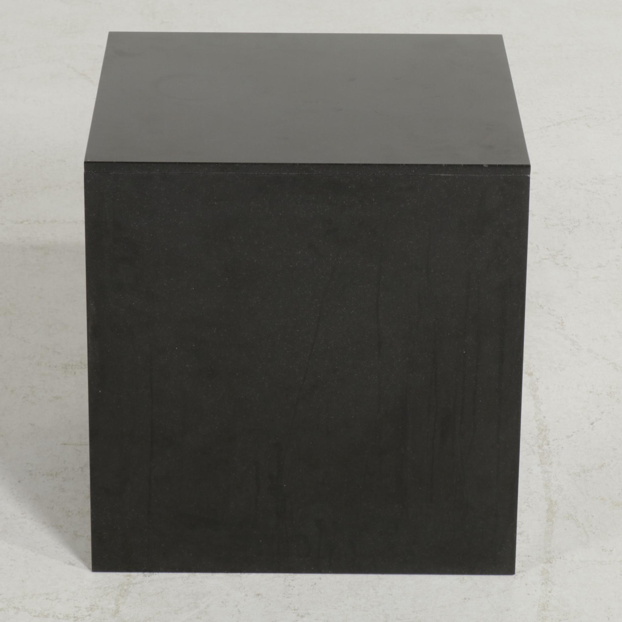 Modernist Black Granite Cube End Table