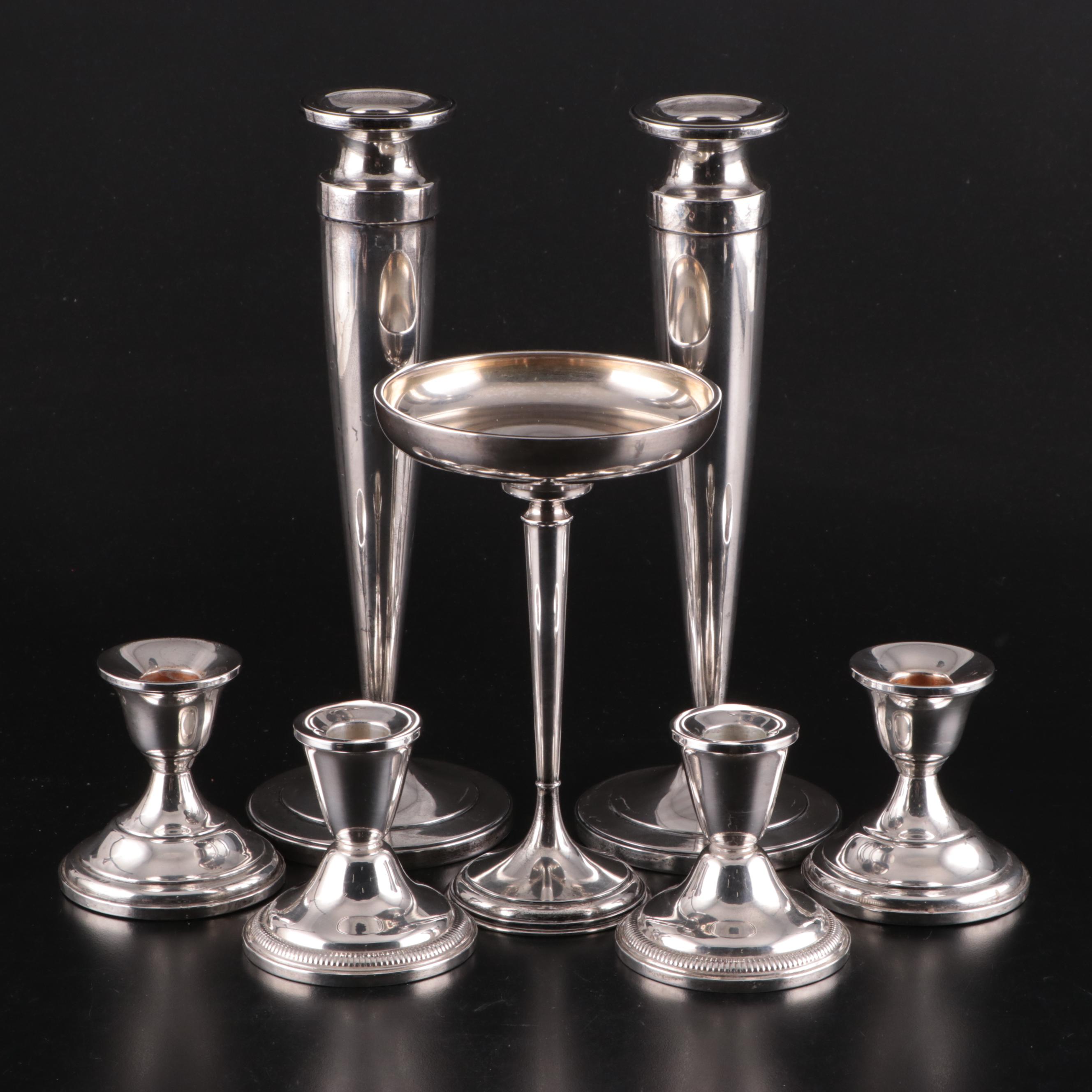 La Pierre and Fisher Sterling Silver Candlesticks with Sterling Compote