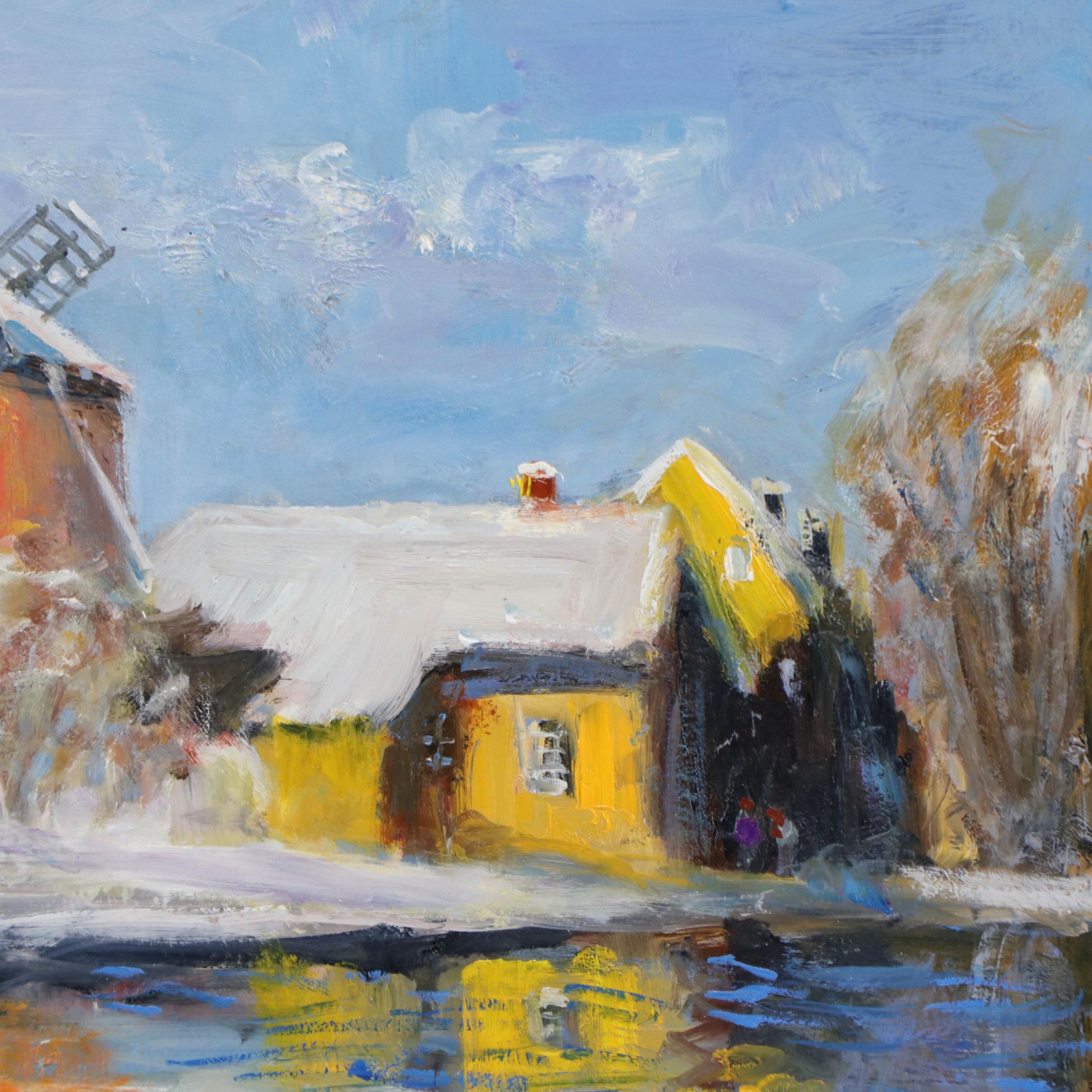 Nino Pippa Oil Painting "Snow in Normandy - Windmill on the Oise," 21st Century