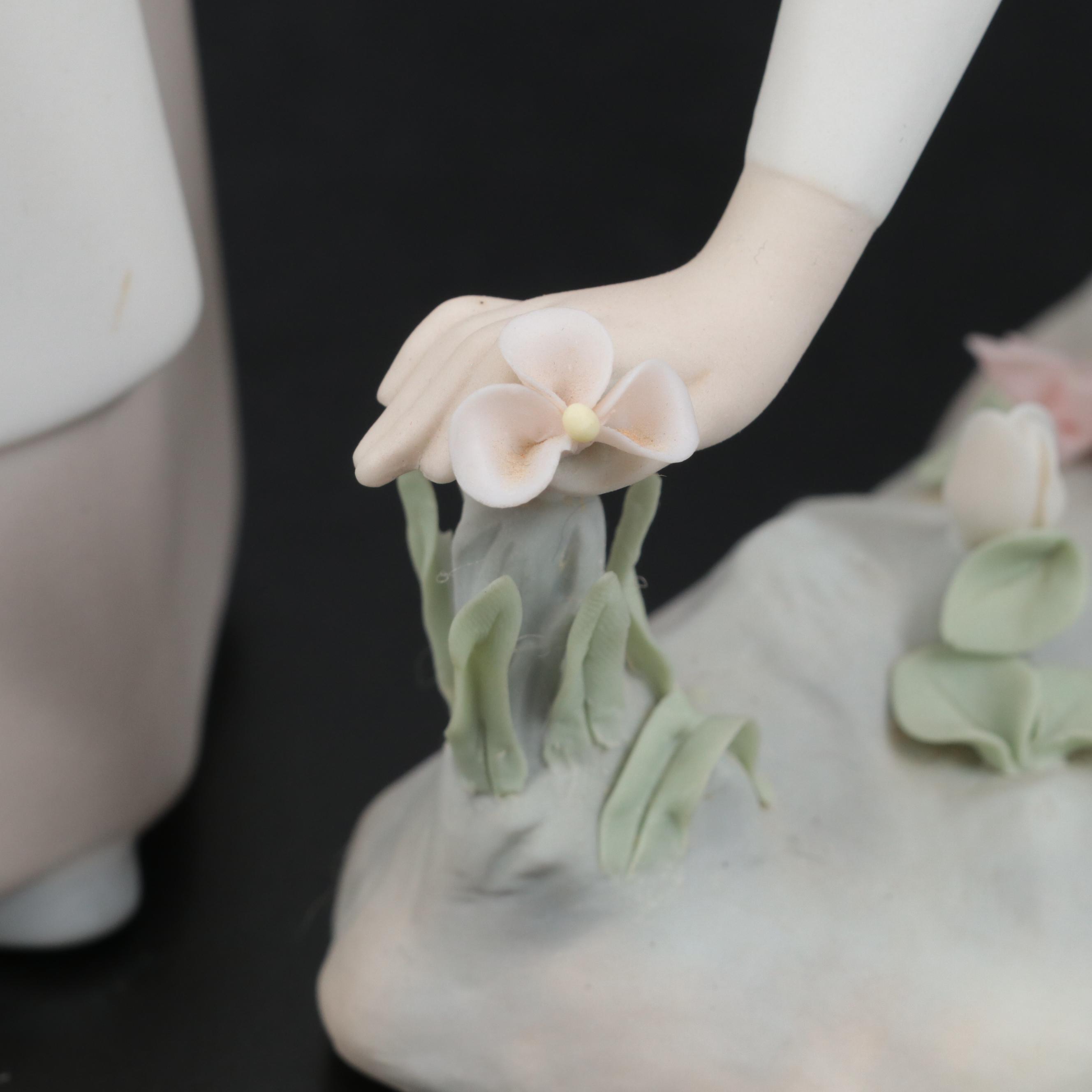 Lladró "Girl with Lamb" and "Girl Gathering Flowers" Porcelain Figurines