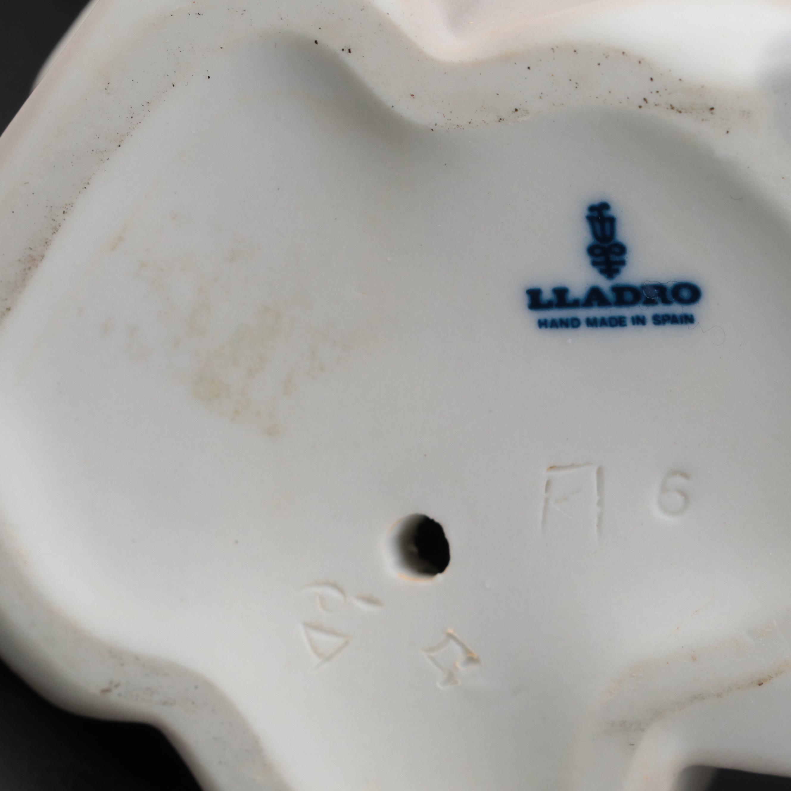 Lladró "Girl with Lamb" and "Girl Gathering Flowers" Porcelain Figurines