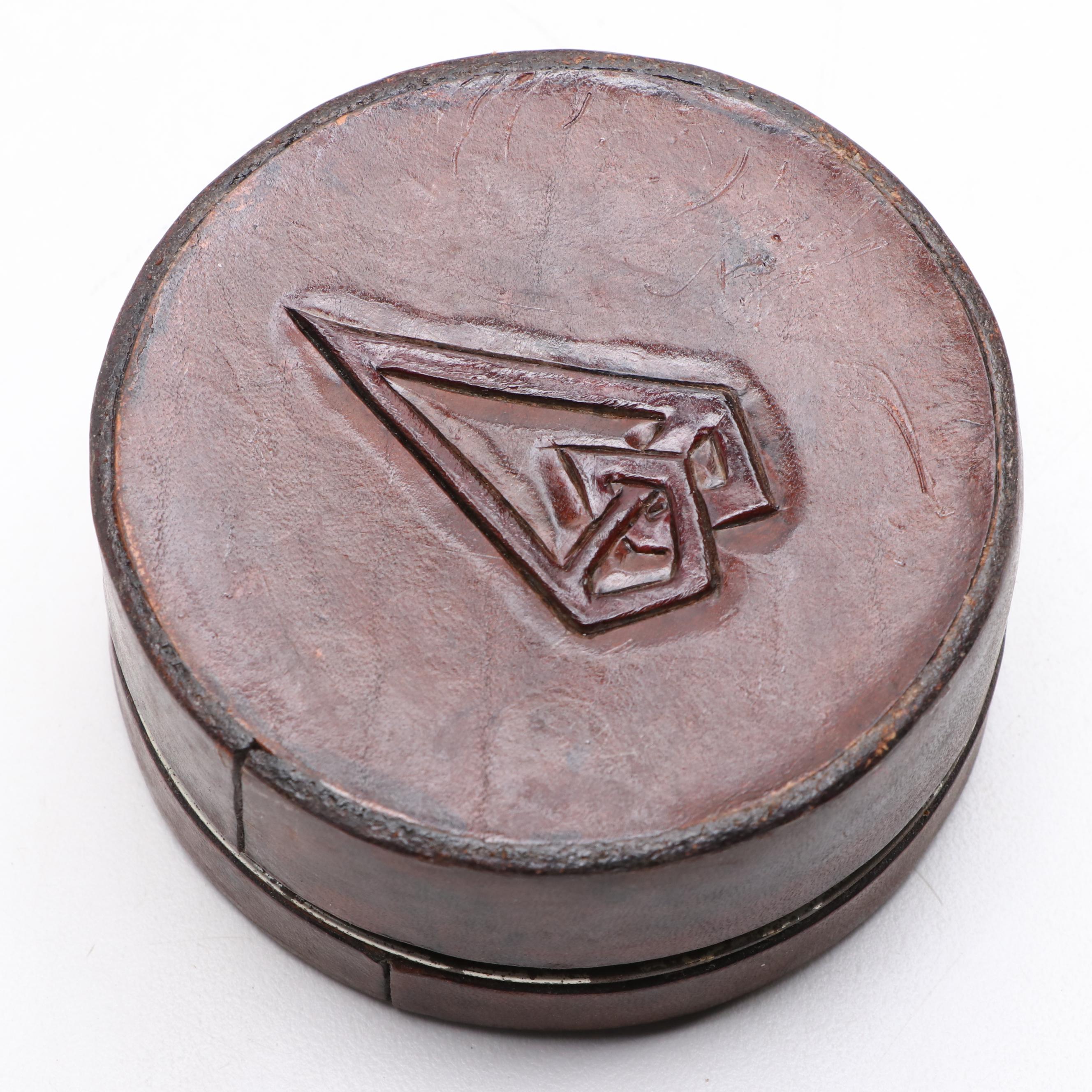 Indian Carved Wooden Box with Brass Inlay and Other Décor