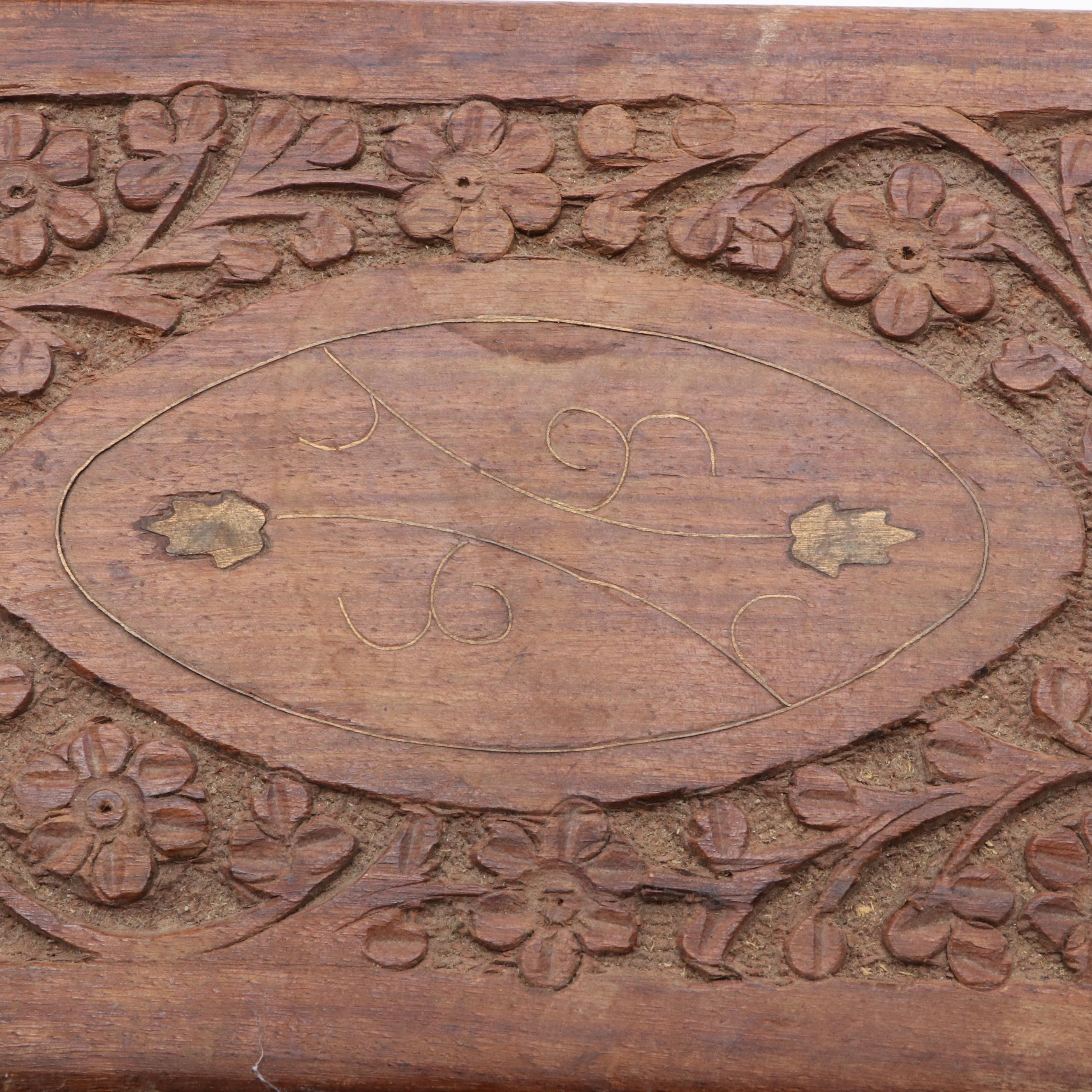 Indian Carved Wooden Box with Brass Inlay and Other Décor