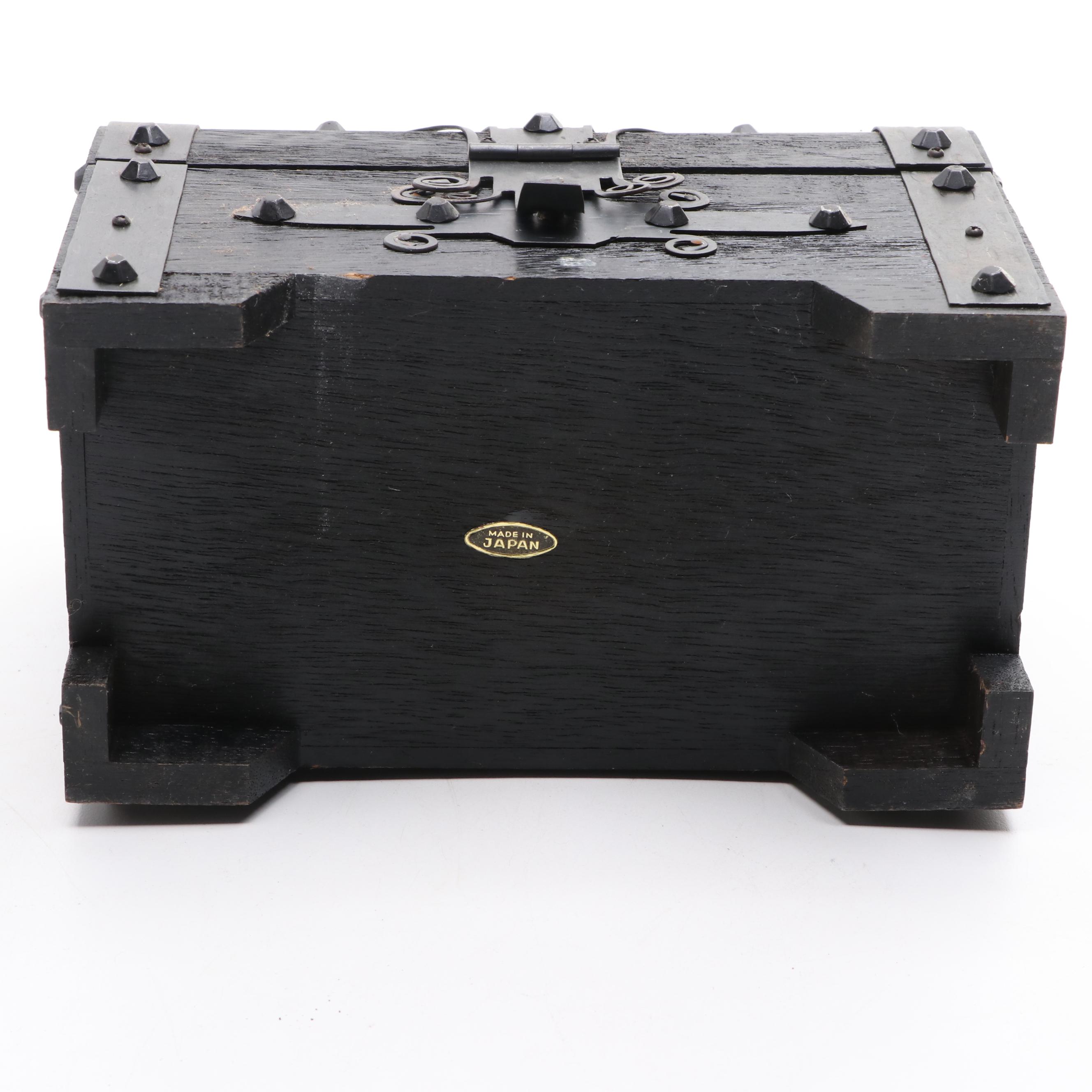 Indian Carved Wooden Box with Brass Inlay and Other Décor