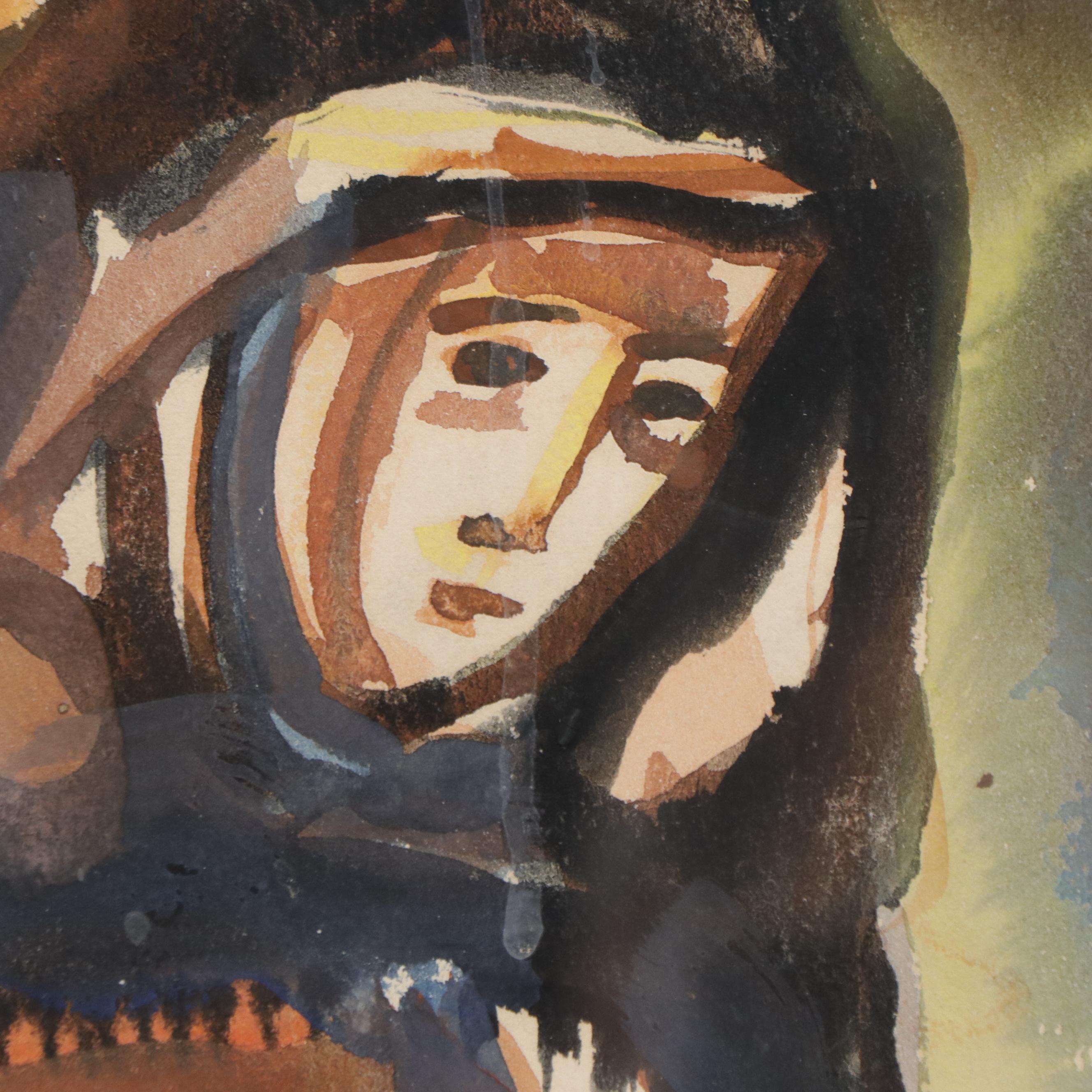 Watercolor Painting of Hooded Figure