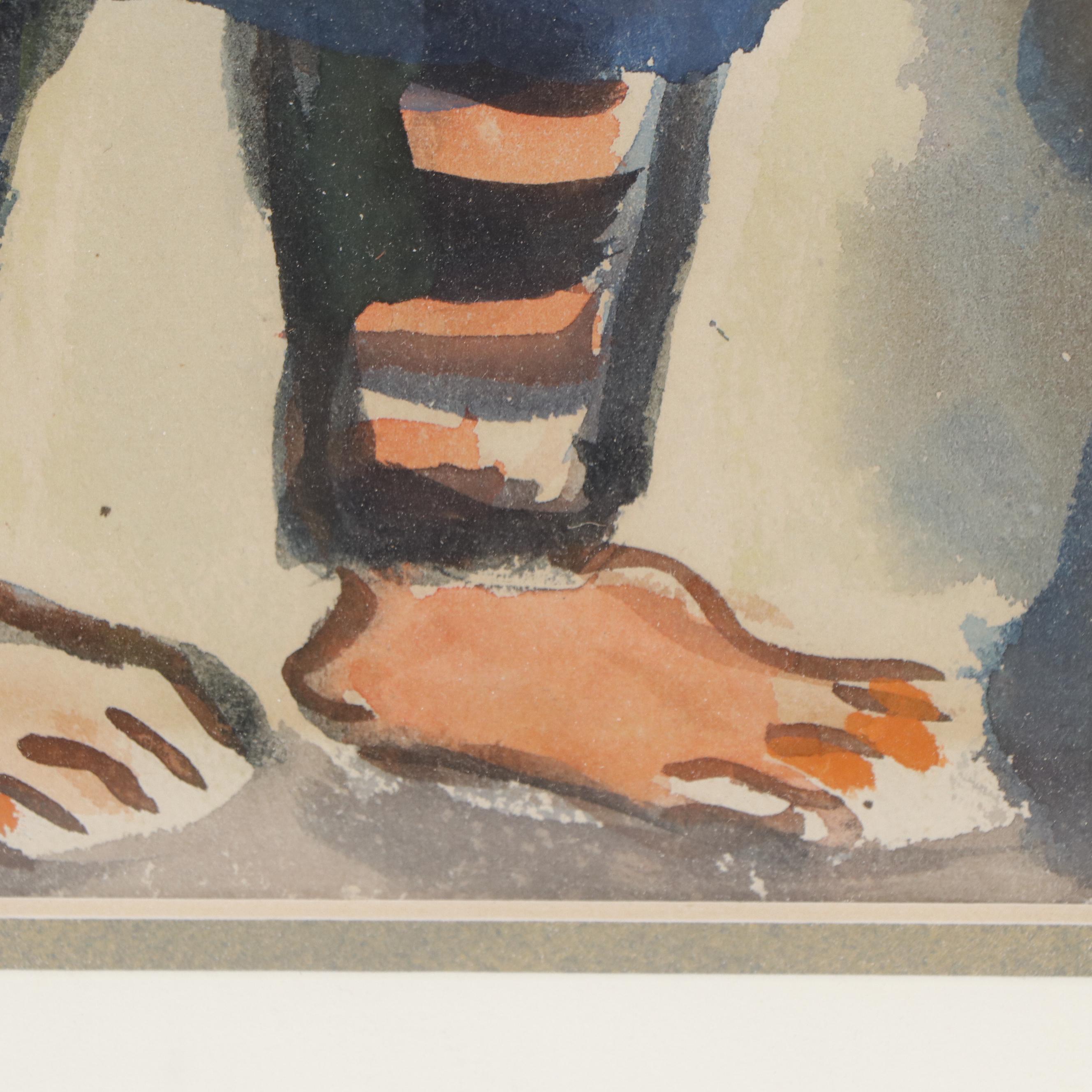 Watercolor Painting of Hooded Figure