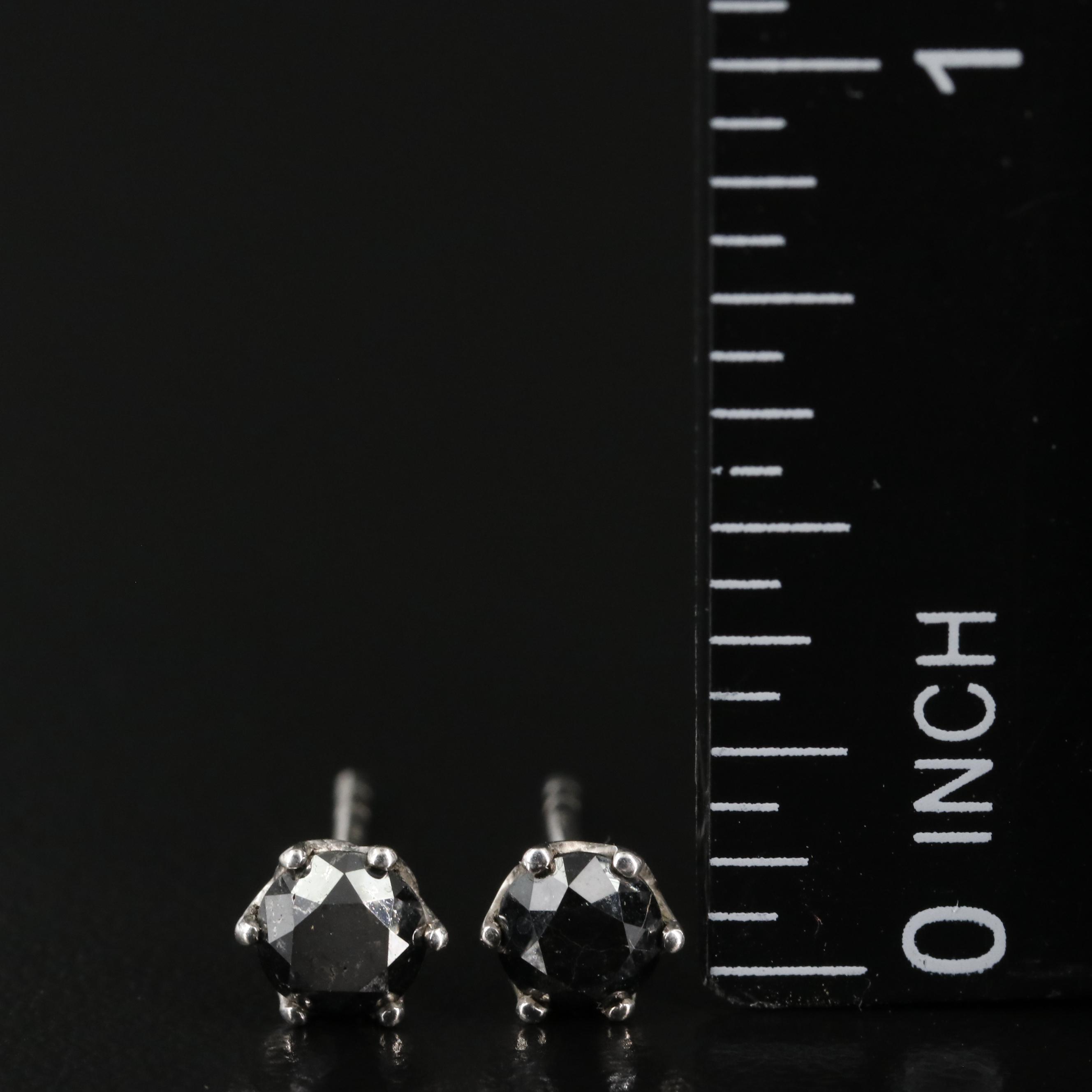 Sterling Black Diamond Round Stud Earrings