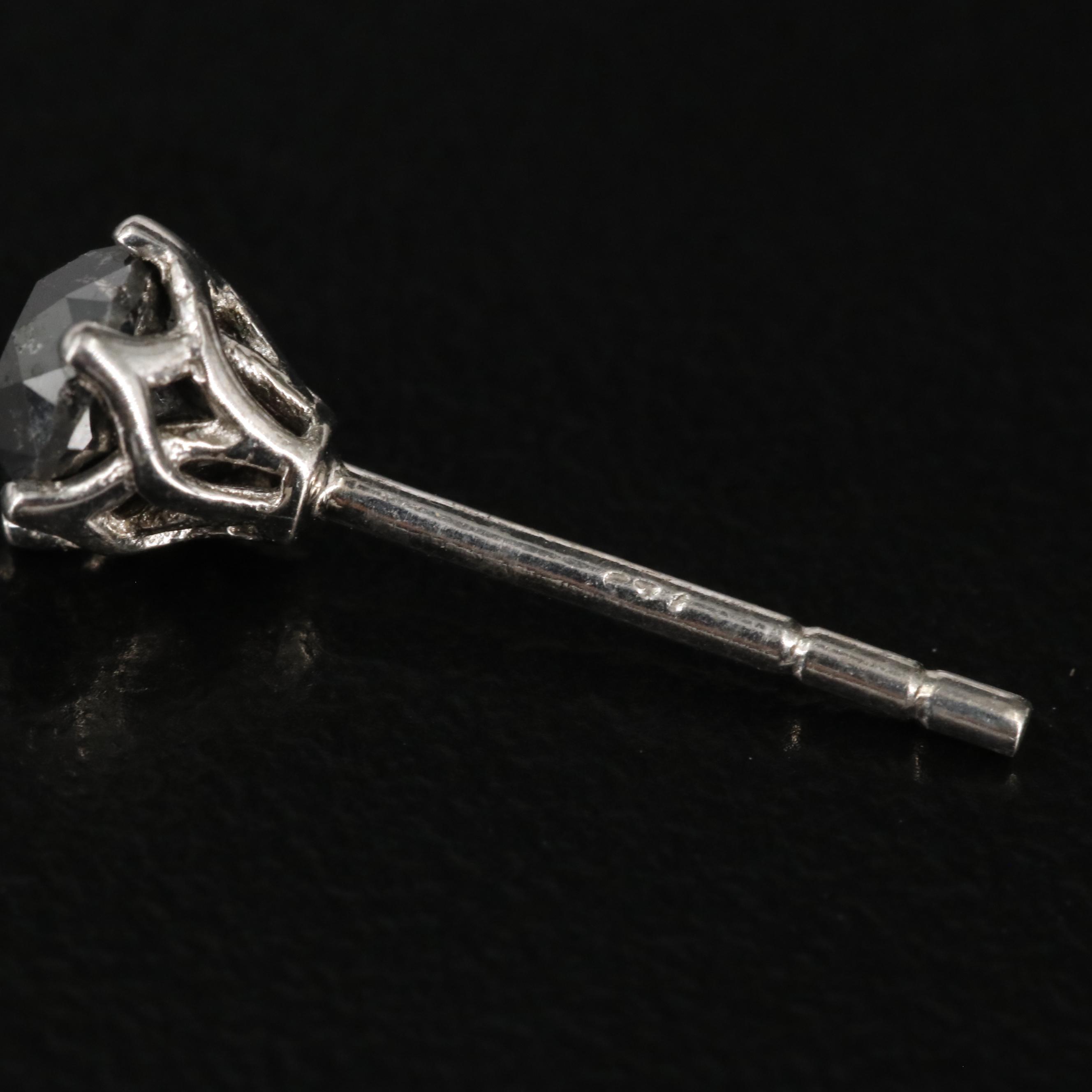 Sterling Black Diamond Round Stud Earrings