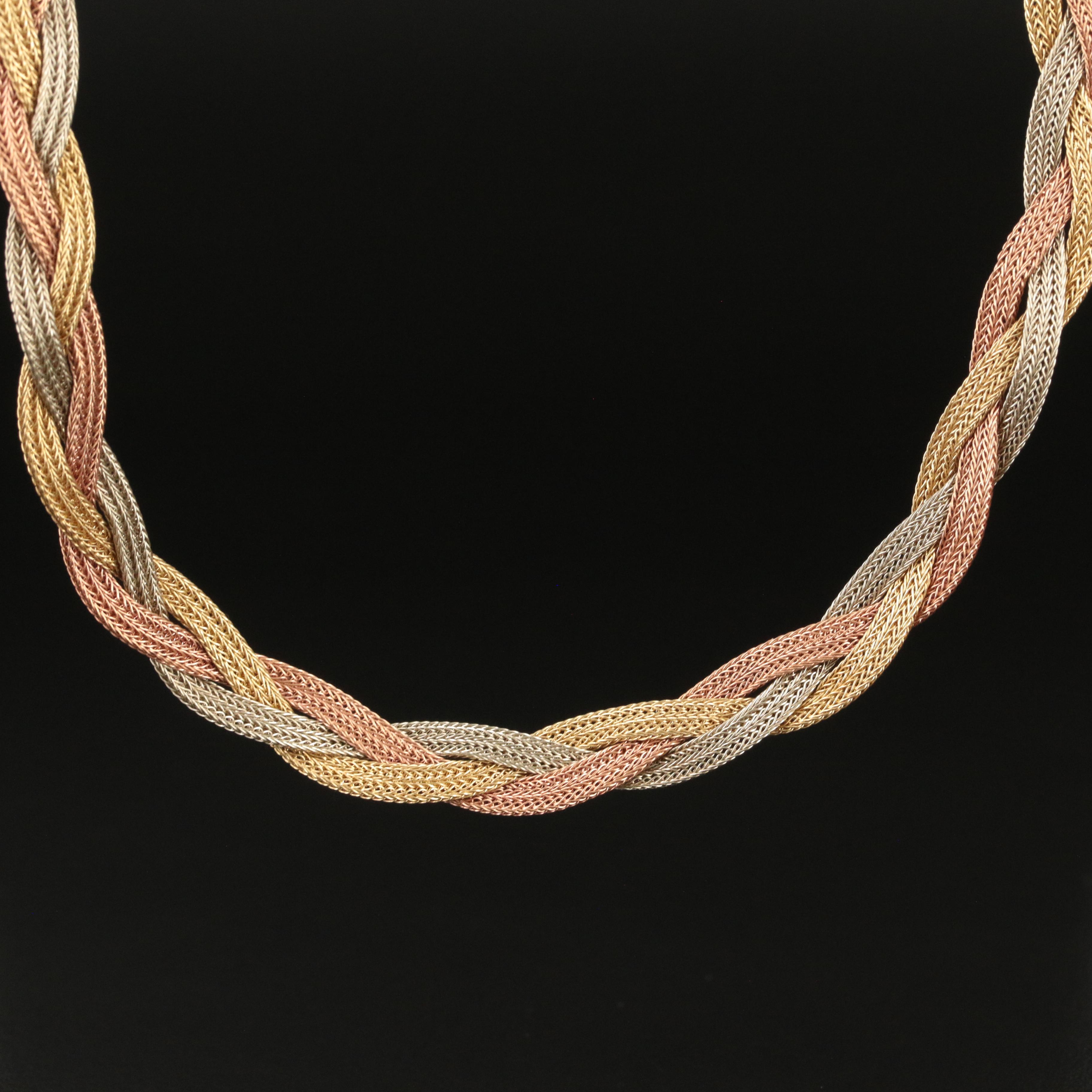14K Tri-Color Gold Braided Mesh Necklace