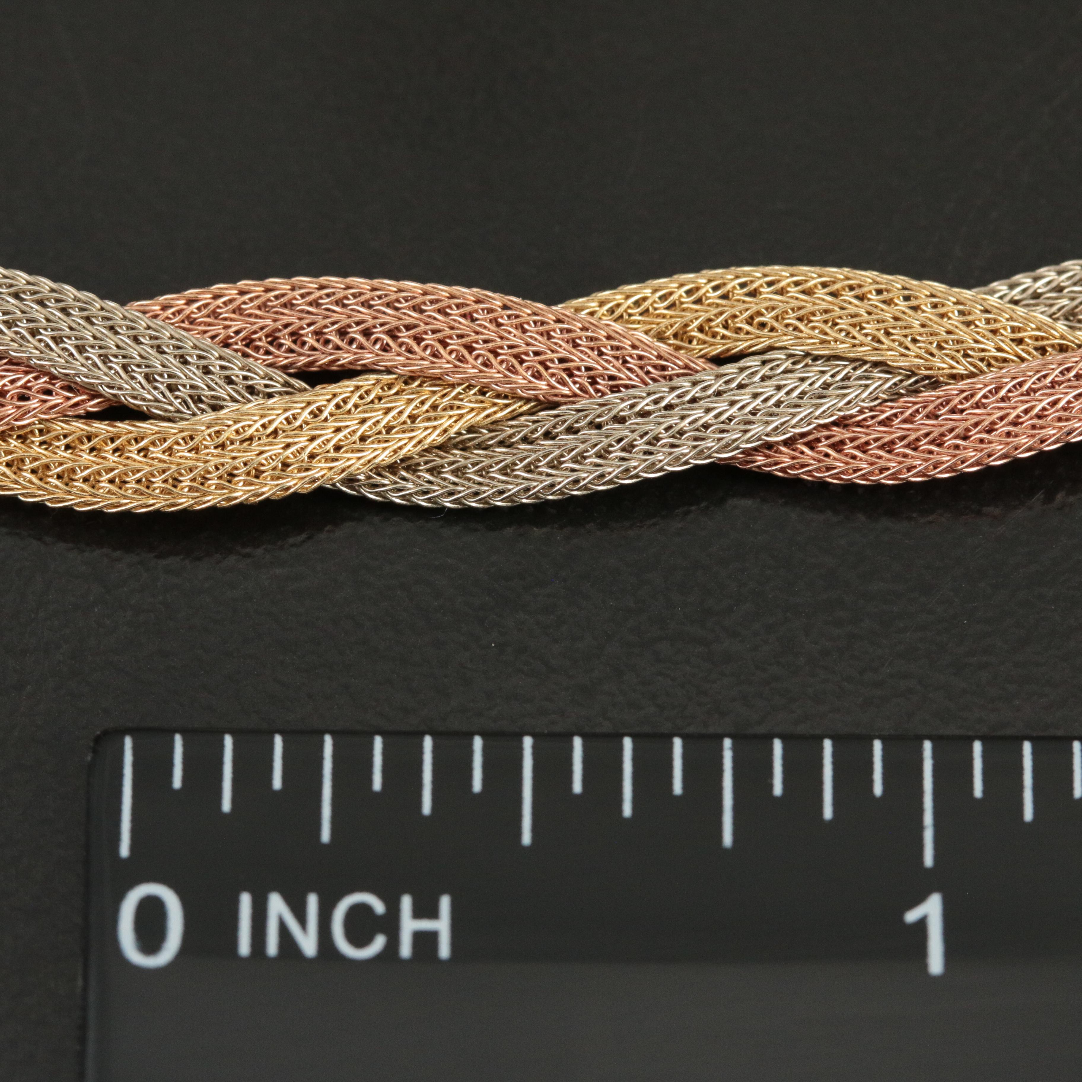 14K Tri-Color Gold Braided Mesh Necklace