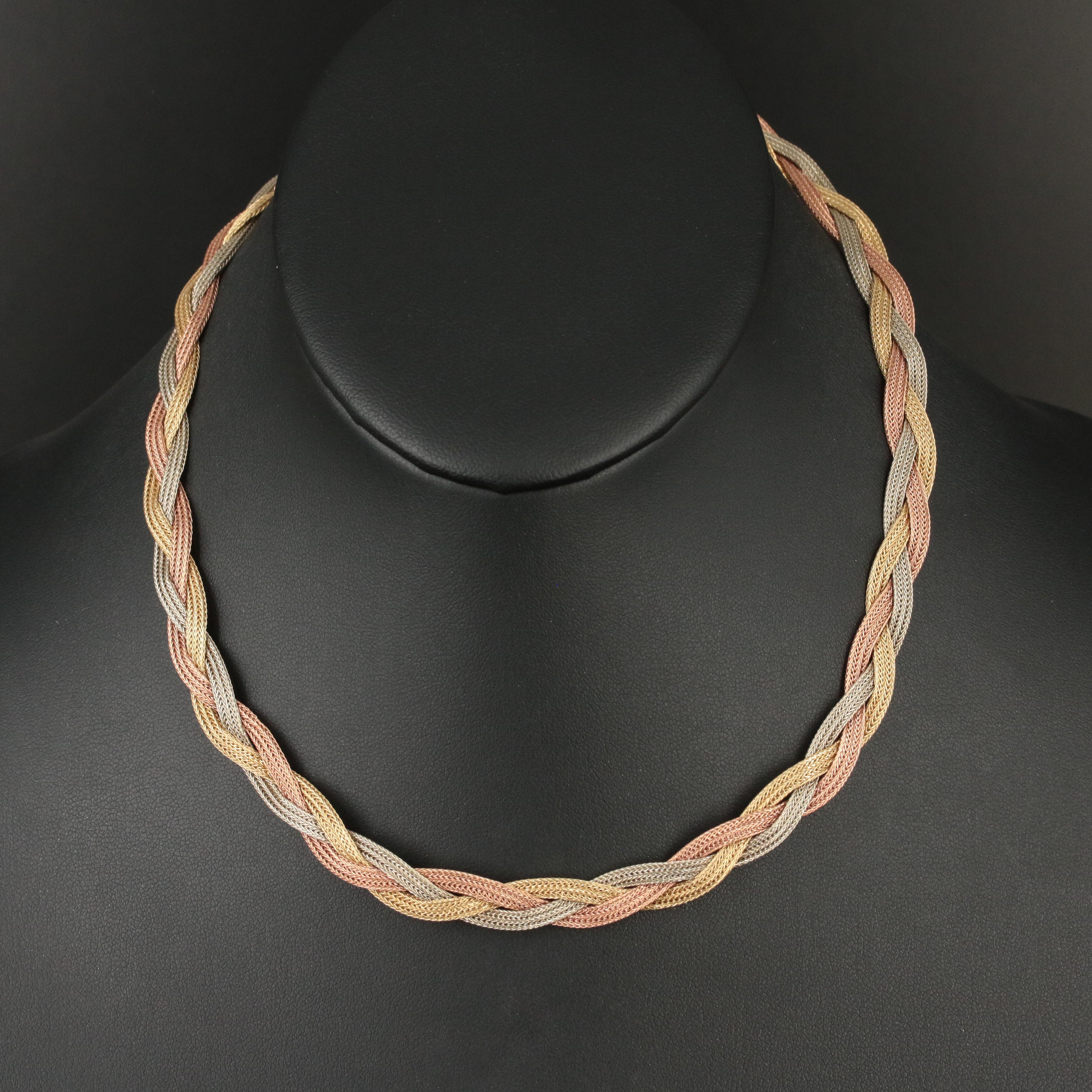 14K Tri-Color Gold Braided Mesh Necklace