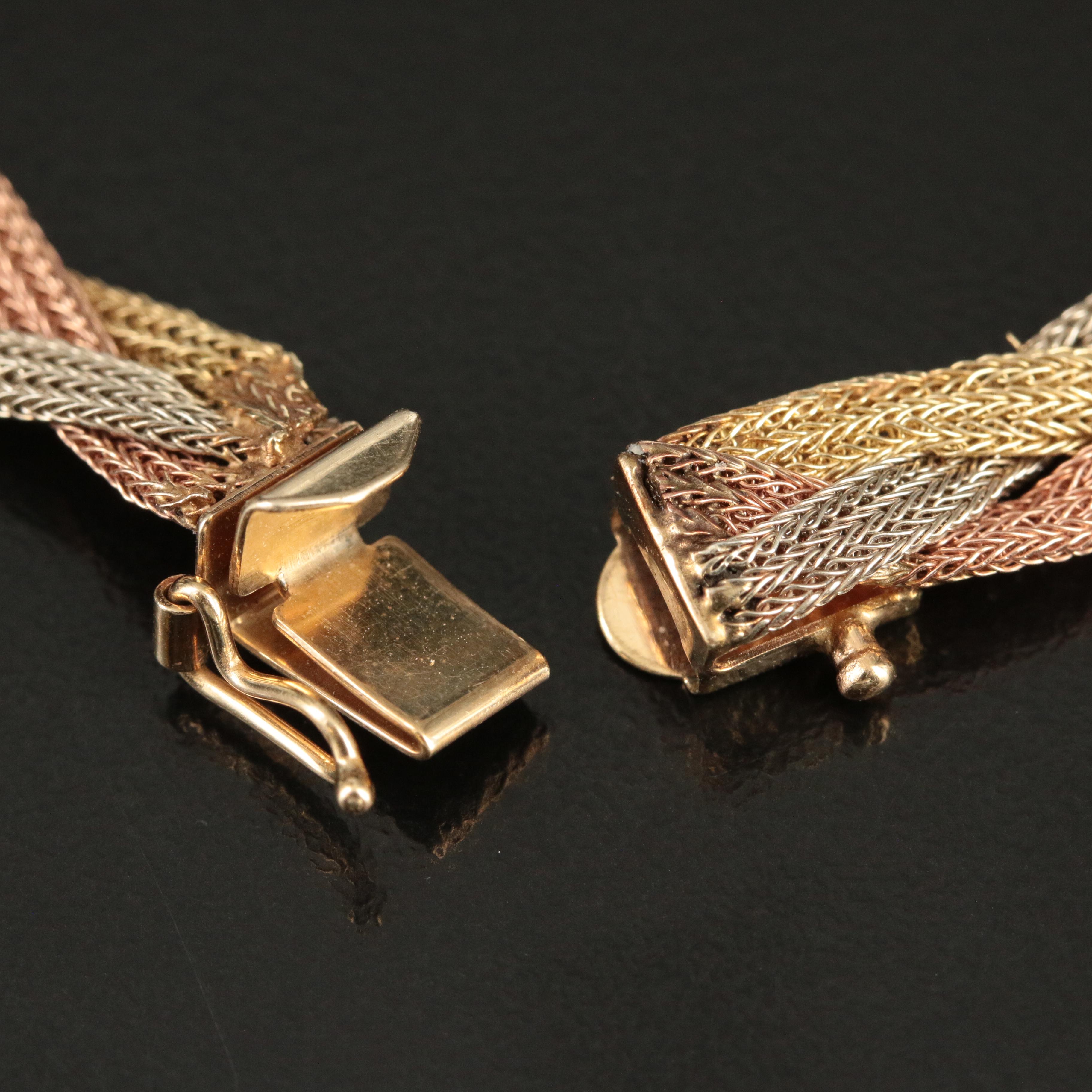 14K Tri-Color Gold Braided Mesh Necklace