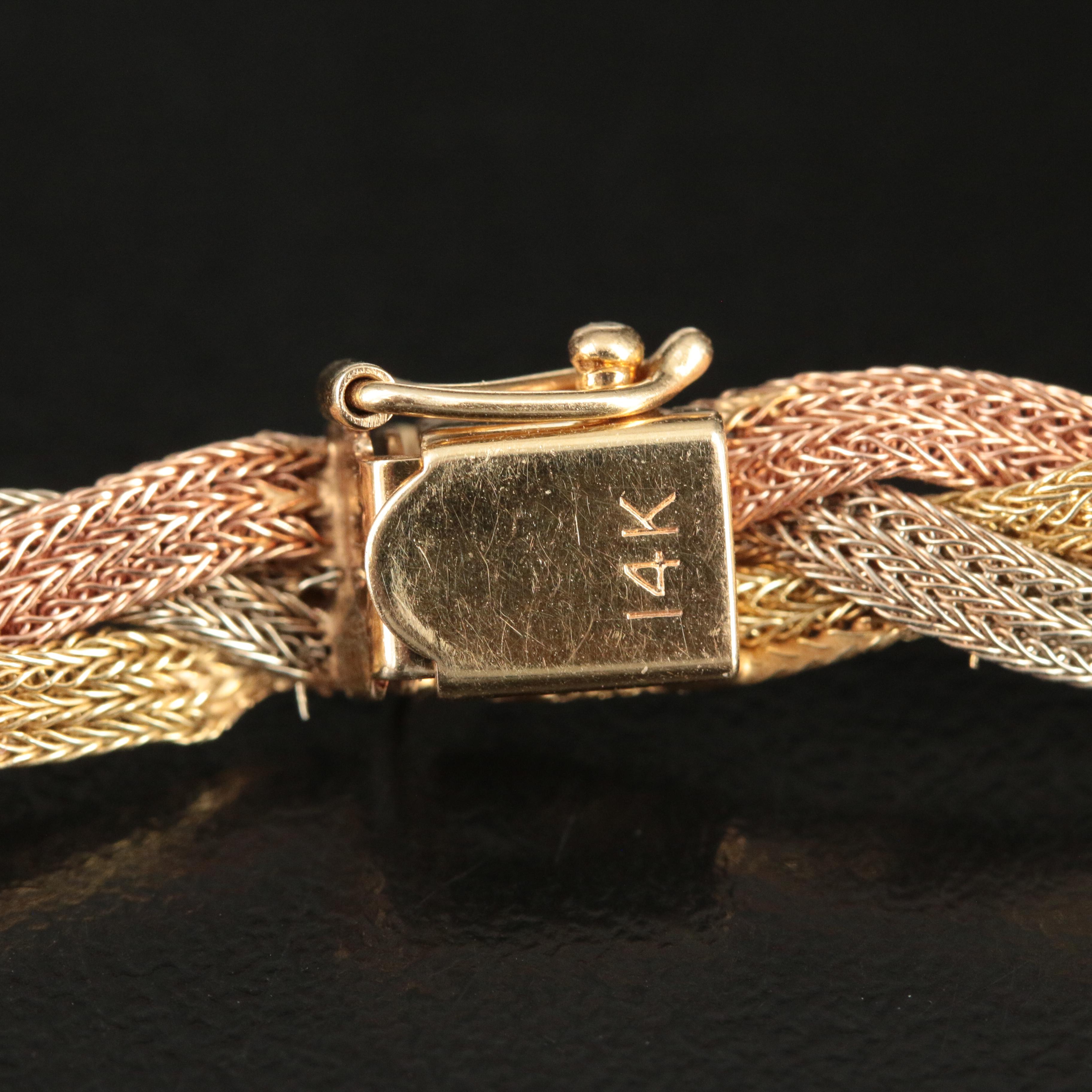 14K Tri-Color Gold Braided Mesh Necklace