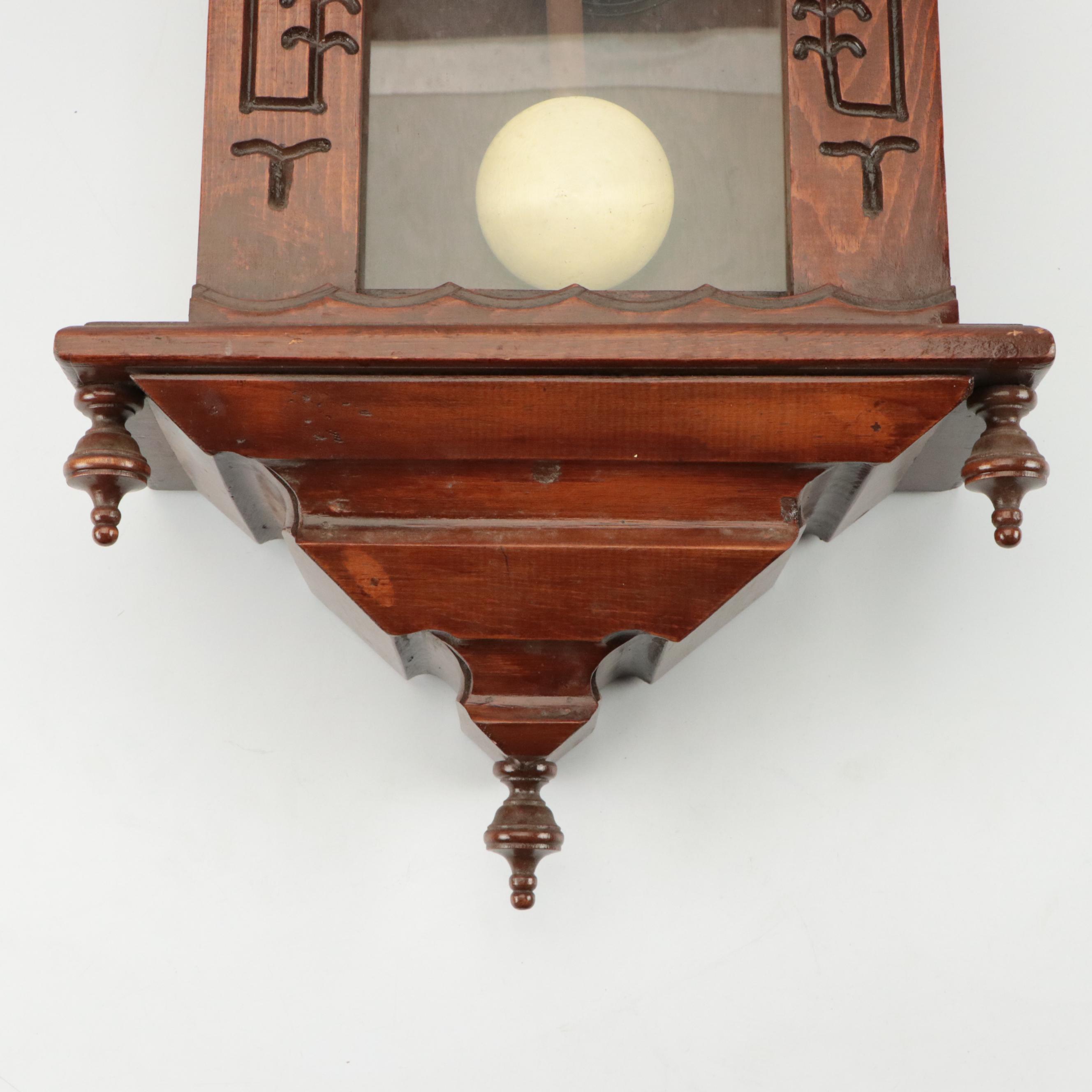 Hobbyist Hand-Carved Wooden Wall Clock, Early to Mid-20th Century