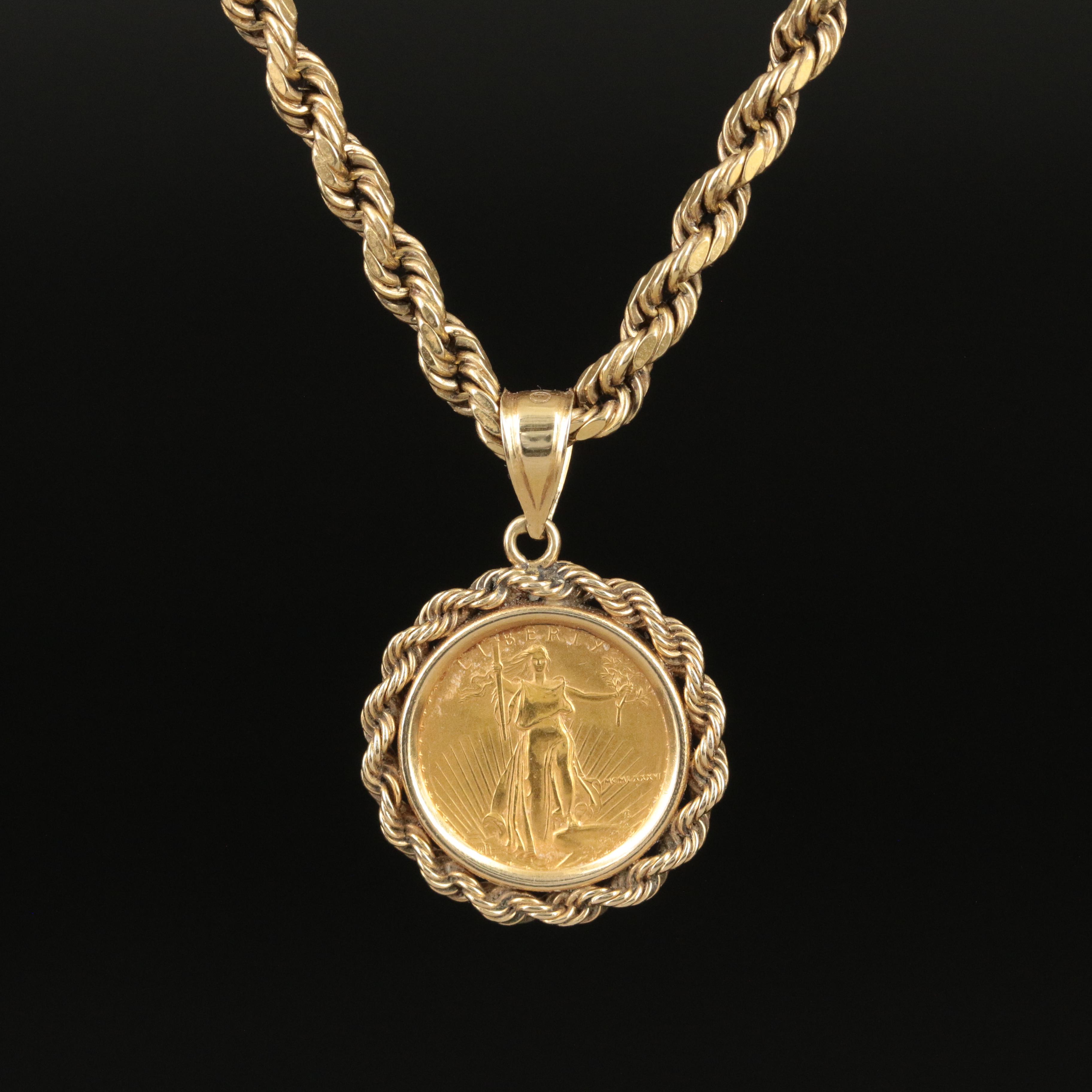 14K Necklace with $5 Gold Eagle Bullion Coin