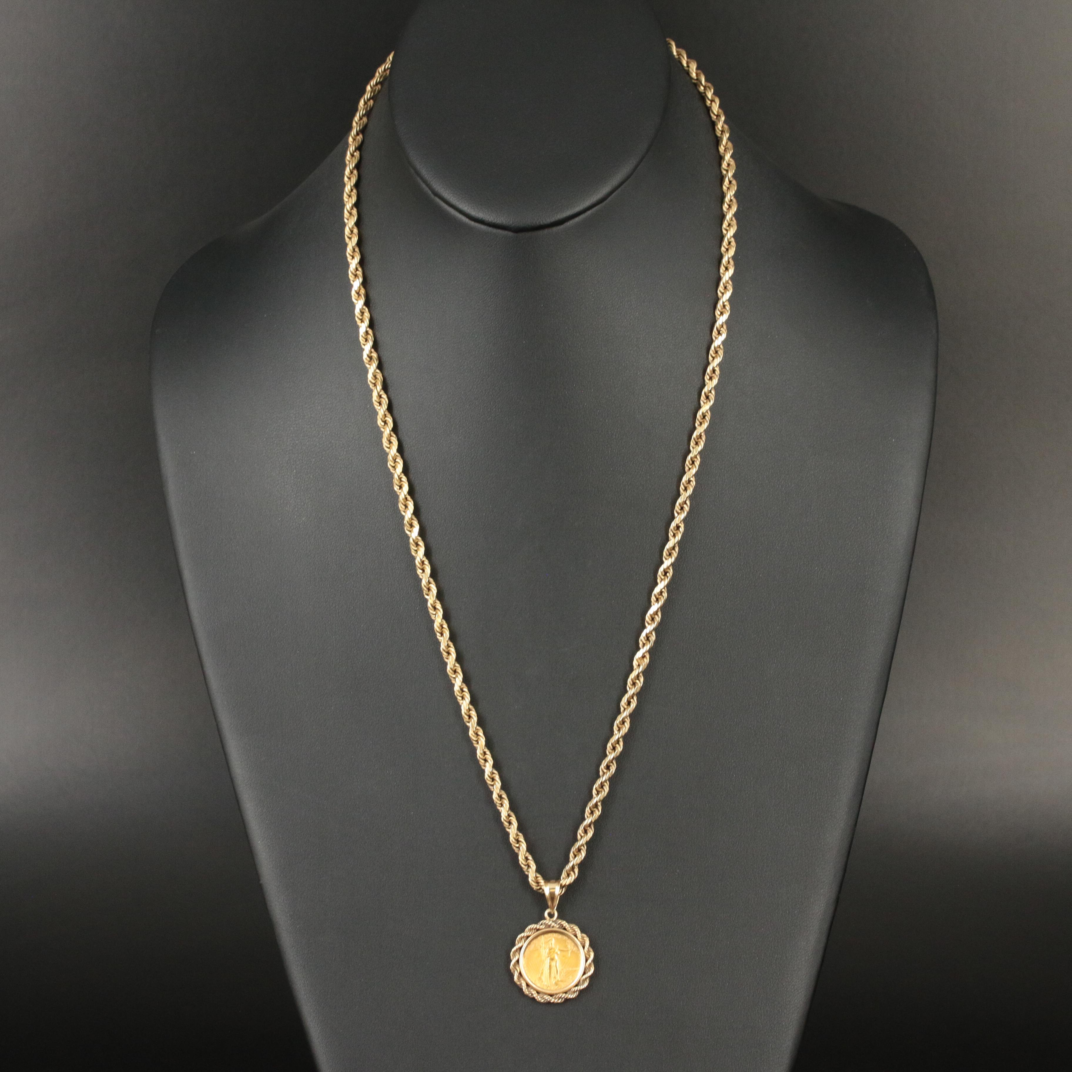 14K Necklace with $5 Gold Eagle Bullion Coin