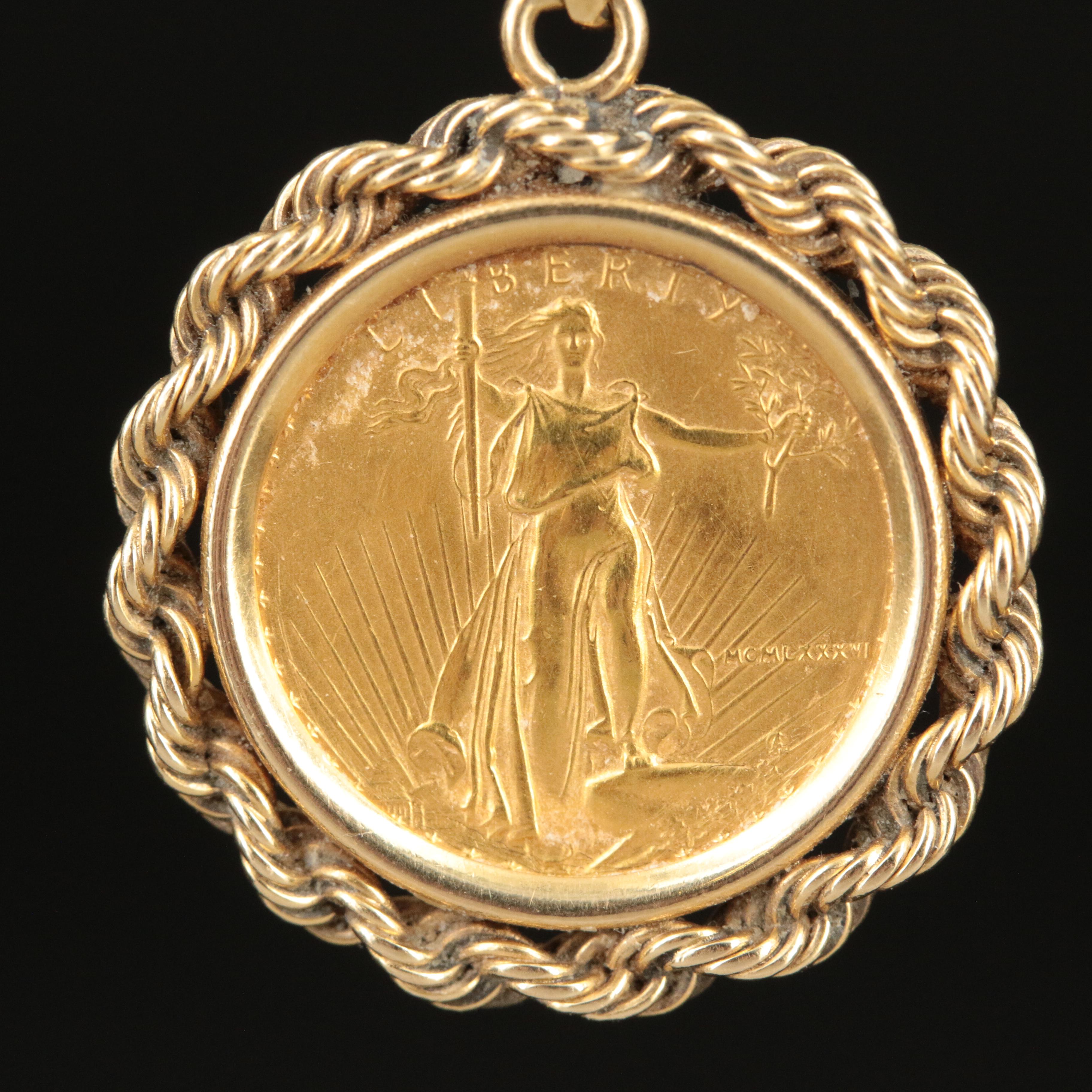 14K Necklace with $5 Gold Eagle Bullion Coin