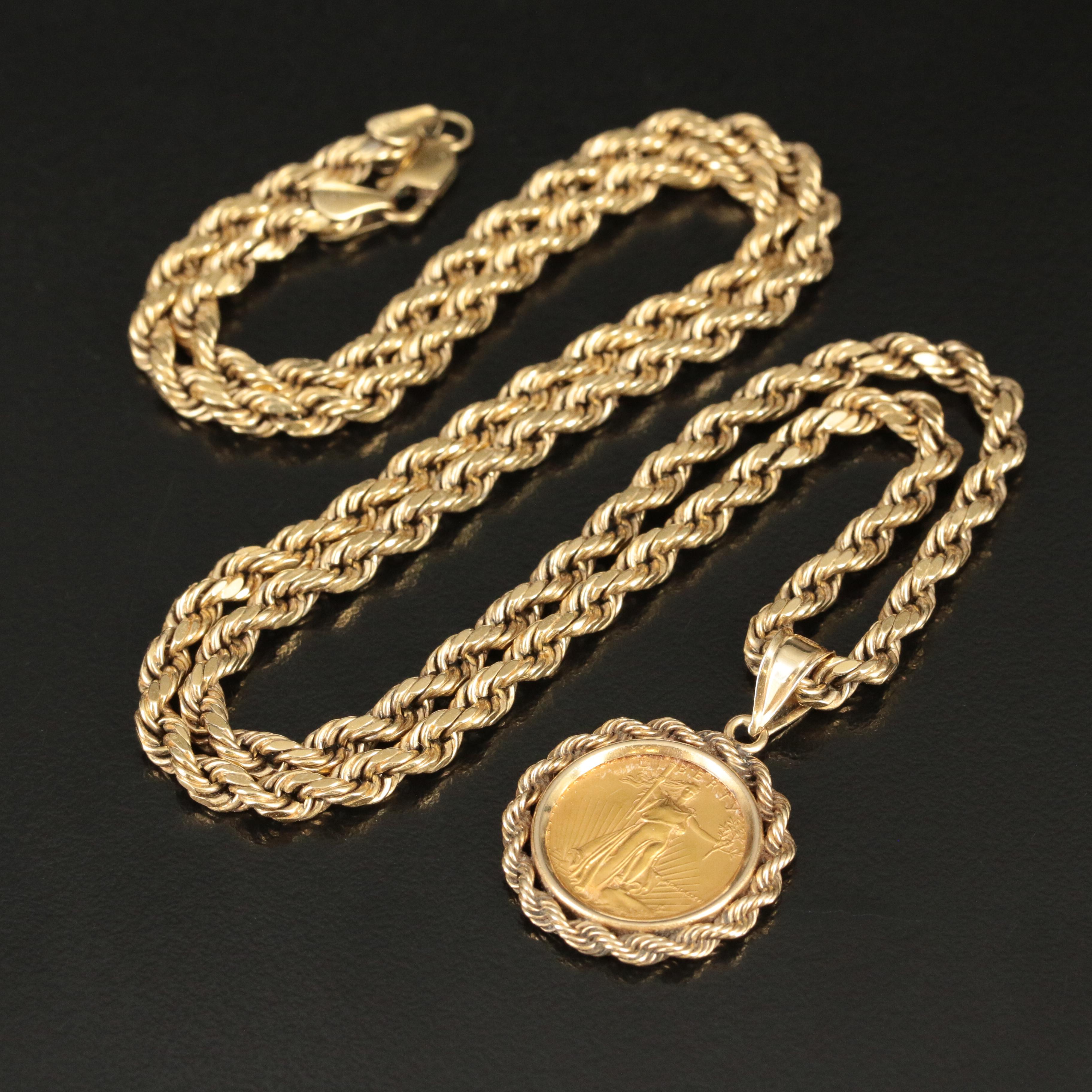 14K Necklace with $5 Gold Eagle Bullion Coin