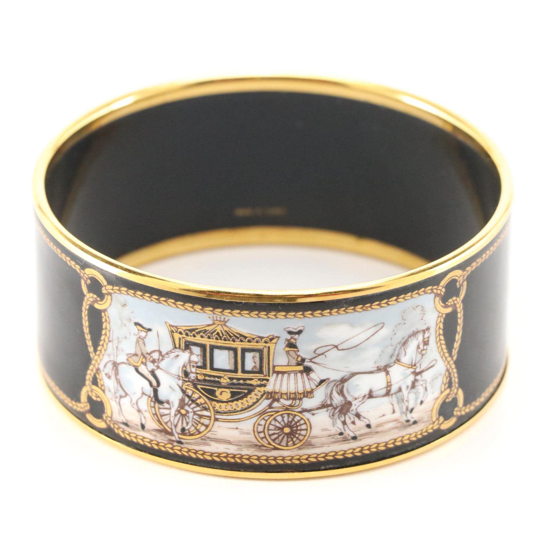 Hermès Horse and Carriage Enameled and Gold Plated Bangle