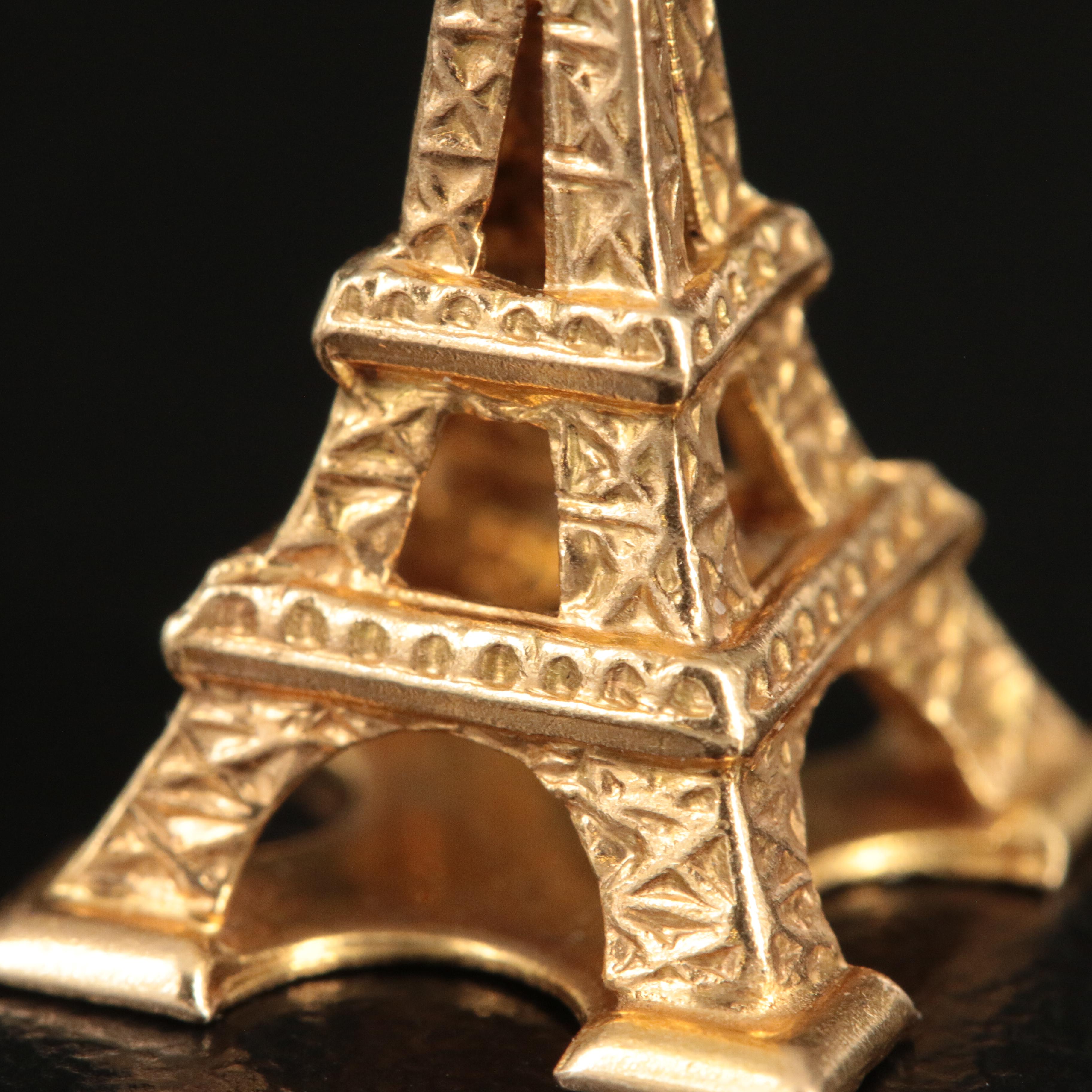18K Eiffel Tower and 14K Tower of London Enamel Travel Charms