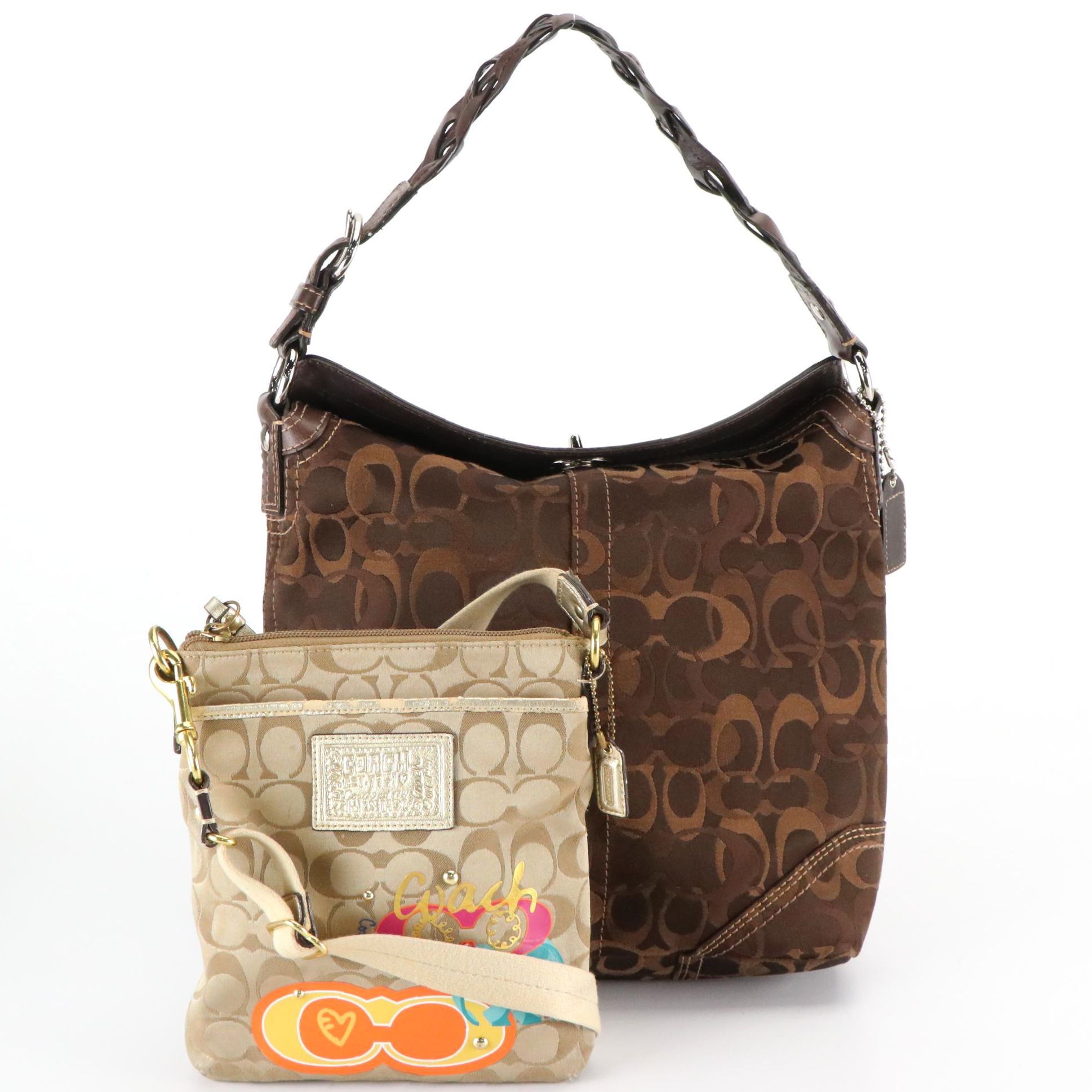 Coach Braided Strap Shoulder Bag and Graphic Crossbody Bag in Signature Canvas