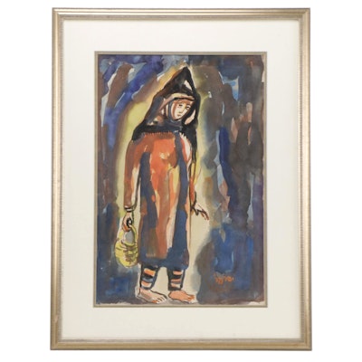 Watercolor Painting of Hooded Figure