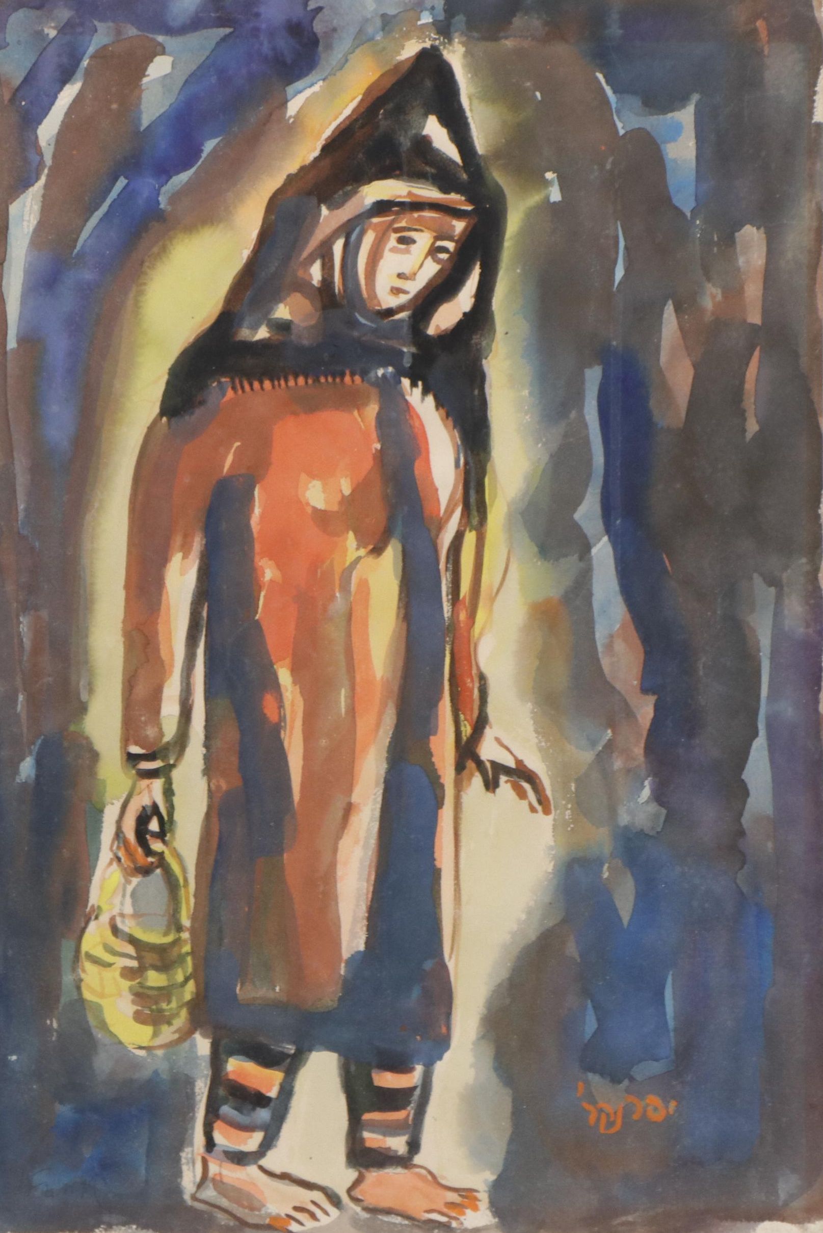 Watercolor Painting of Hooded Figure